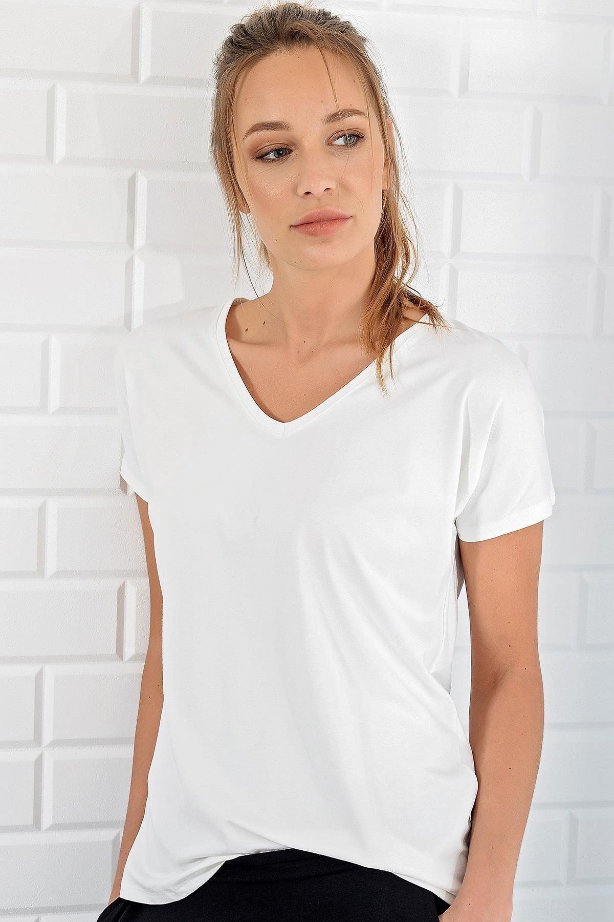 TrendNera-Tricou alb tricotat de bază de damă 1