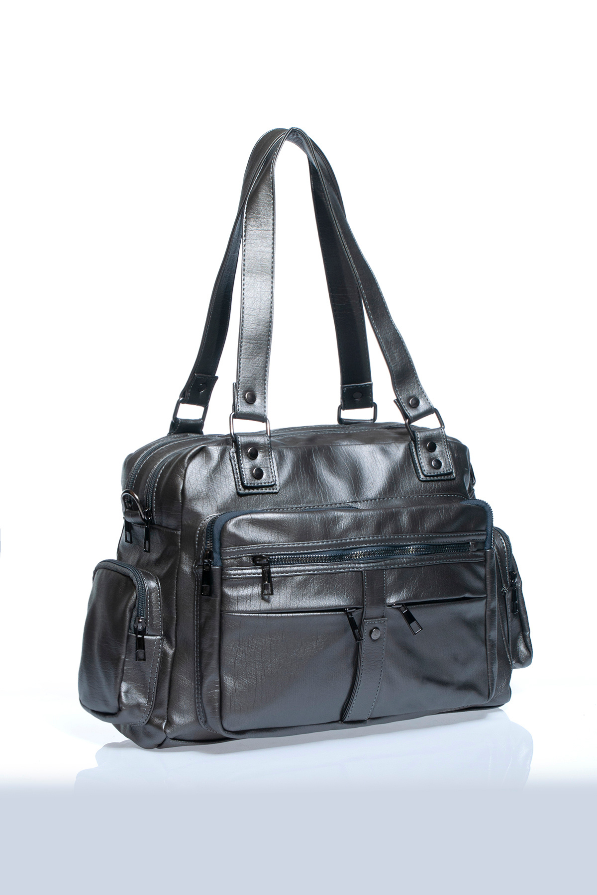 Women's Gray Leather Shoulder Bag