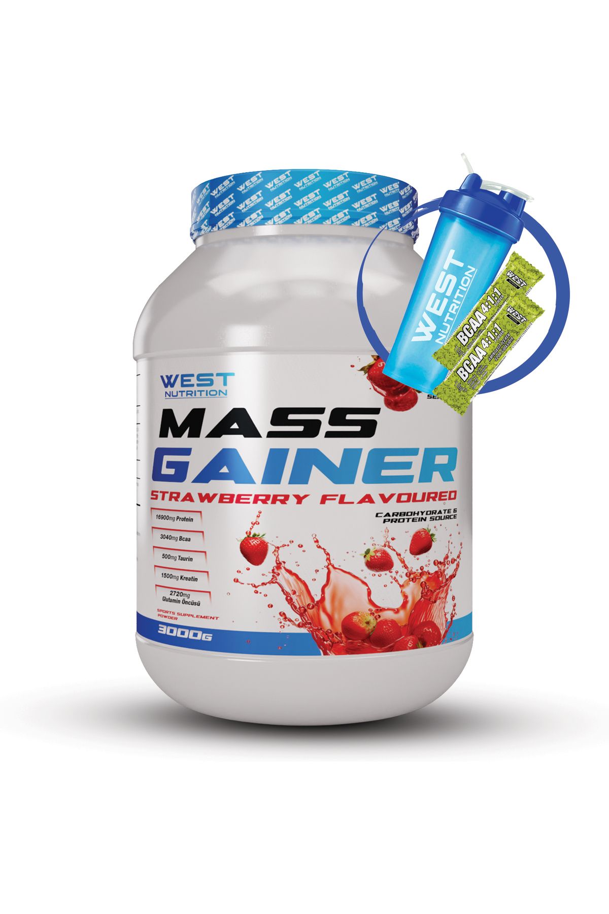 West Nutrition Mass Gainer Karbonhidrat Tozu 3000 Gr Çilek Aromalı