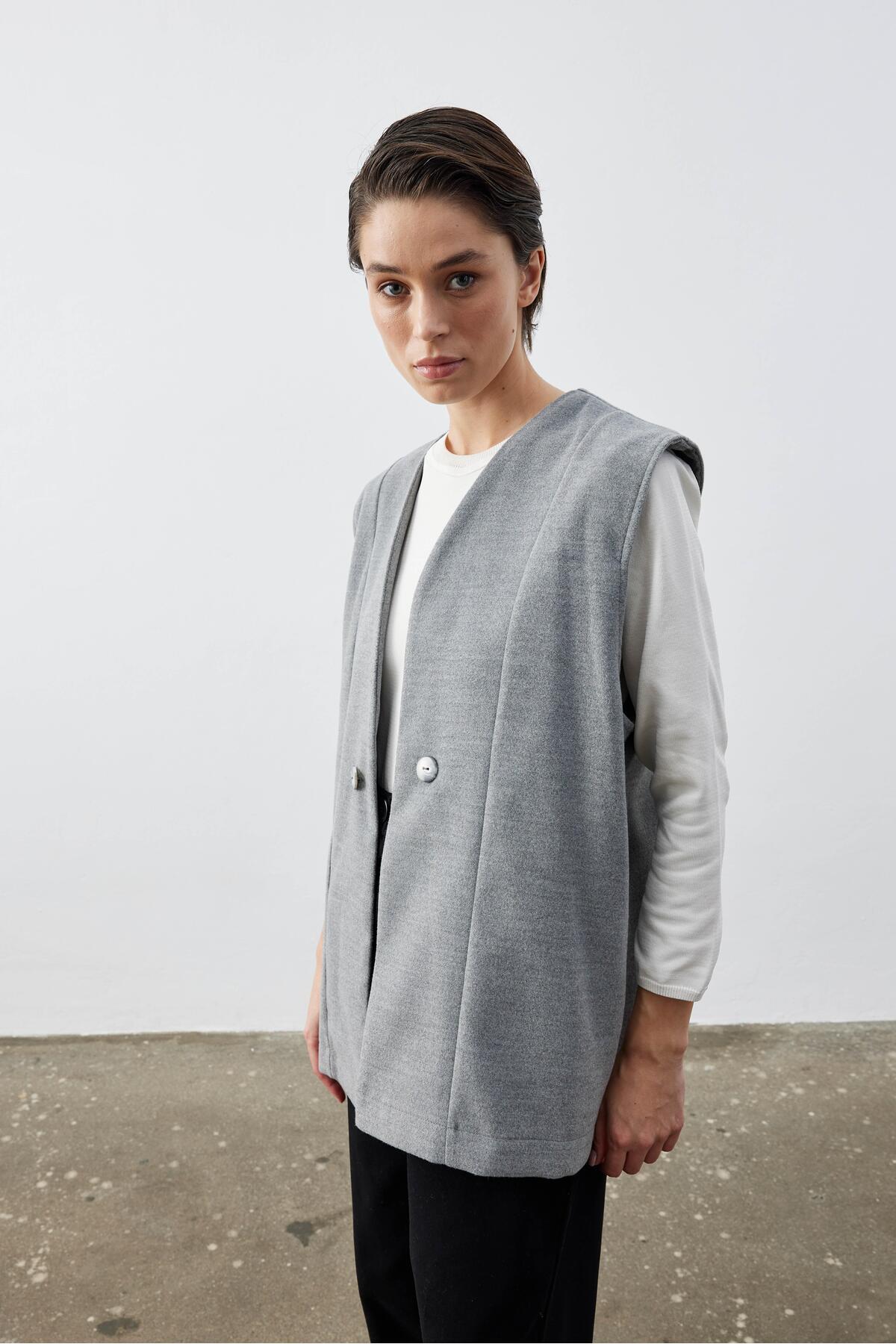 Birfil  Kaşe Gri Ceket Yelek - Görsel 2