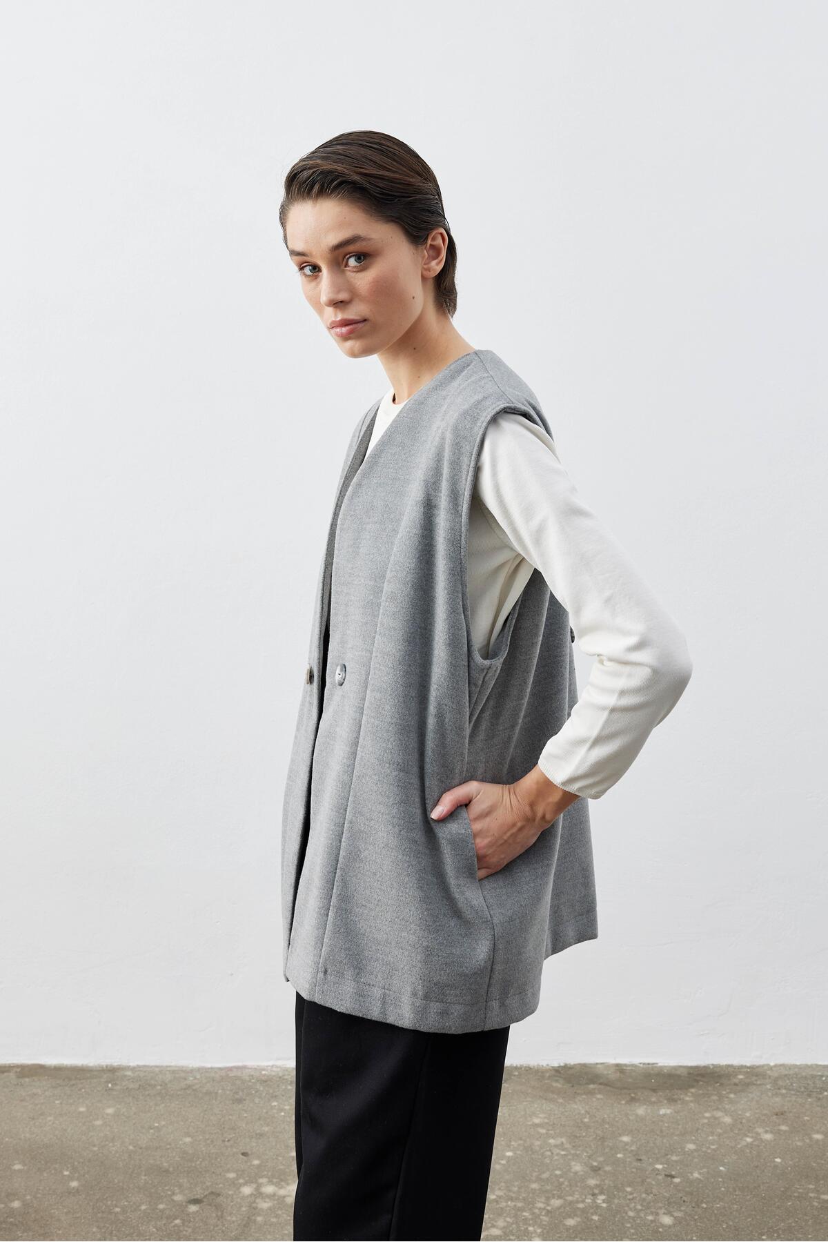 Birfil  Kaşe Gri Ceket Yelek - Görsel 4