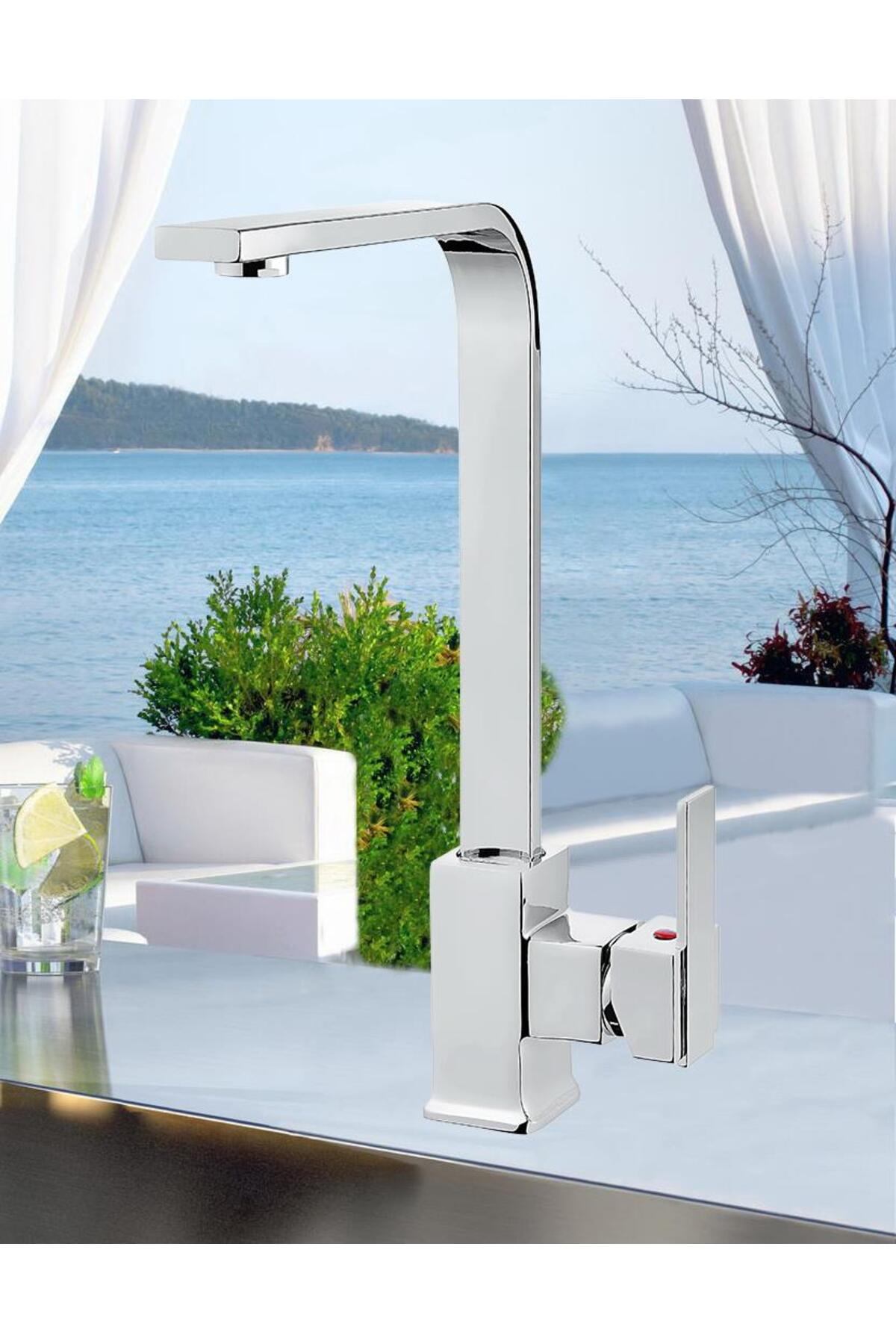 Pirinç Vilas Trento Bella Yüksek Ağır Gövde Kare Mutfak Evye Bataryası