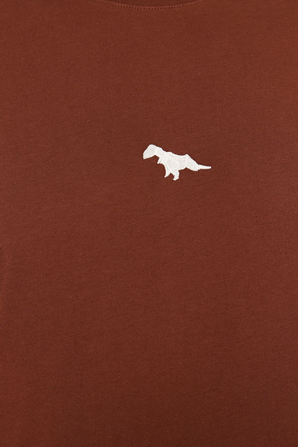 Trendyol Collection-Vyšívané hnědé oversize tričko s dinosaurem – TMNSS23TS00243 6