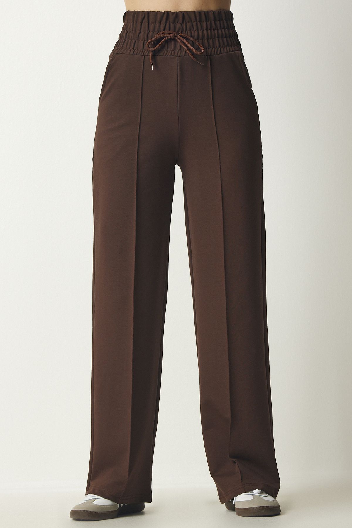 Happiness İstanbul-Braune Basic-Strick-Jogginghose mit Taschen für Damen XR00018 4