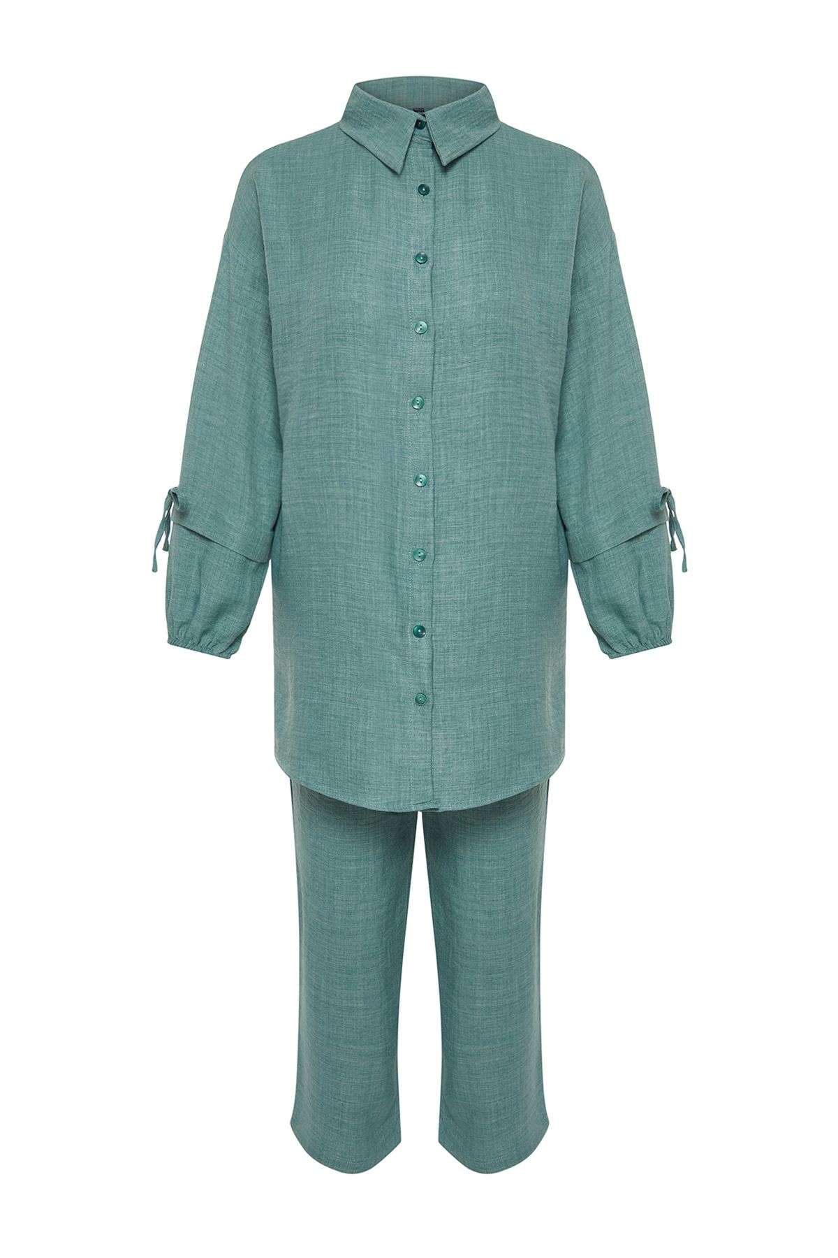 Trendyol Modest-Set de sus și de jos țesut cu aspect de in mentă TCTSS24US00062 7