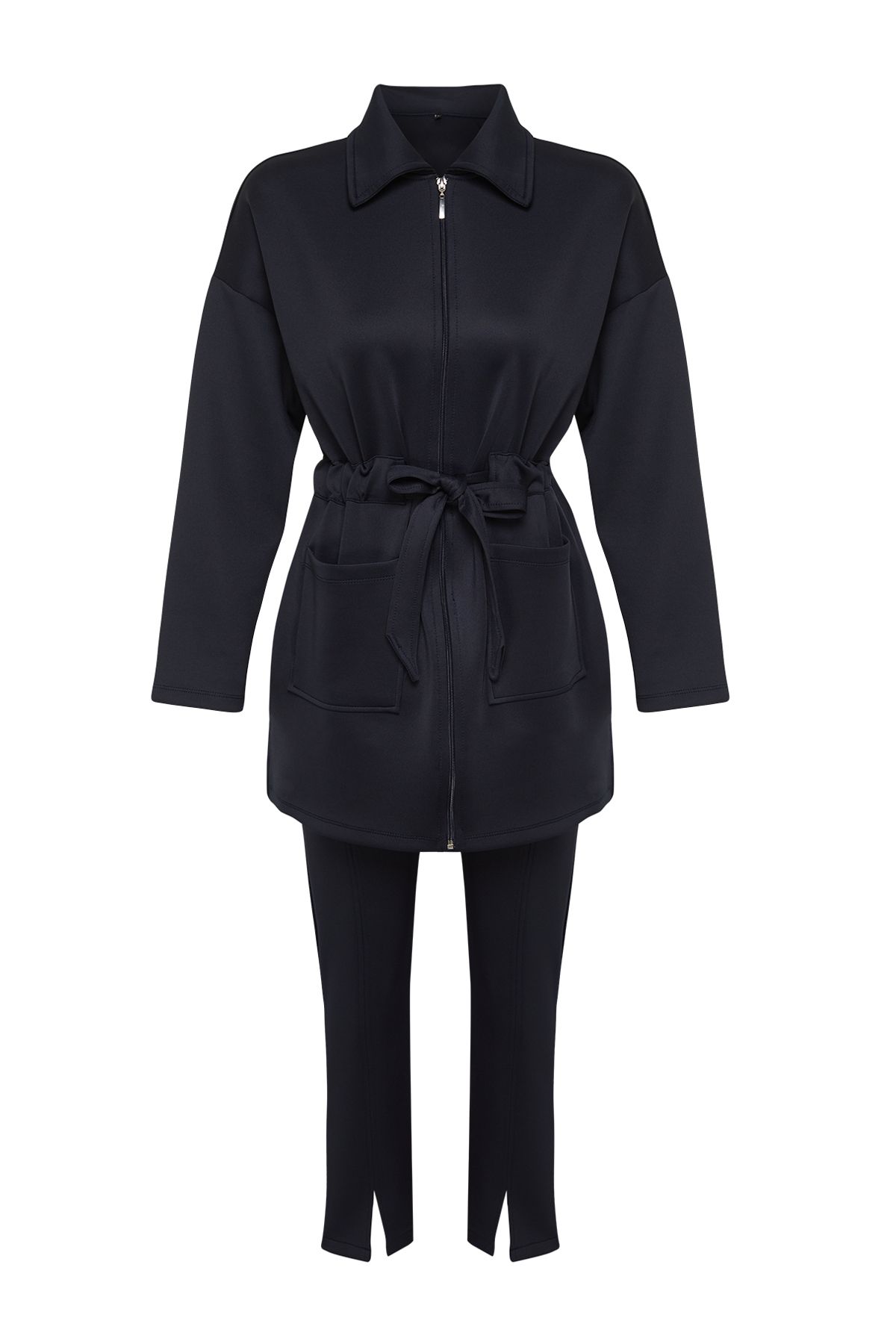 Trendyol Modest-Navy Blue Diver/Scuba Tie Detailed Knitted Top and Bottom Set TCTAW24EN00017 7