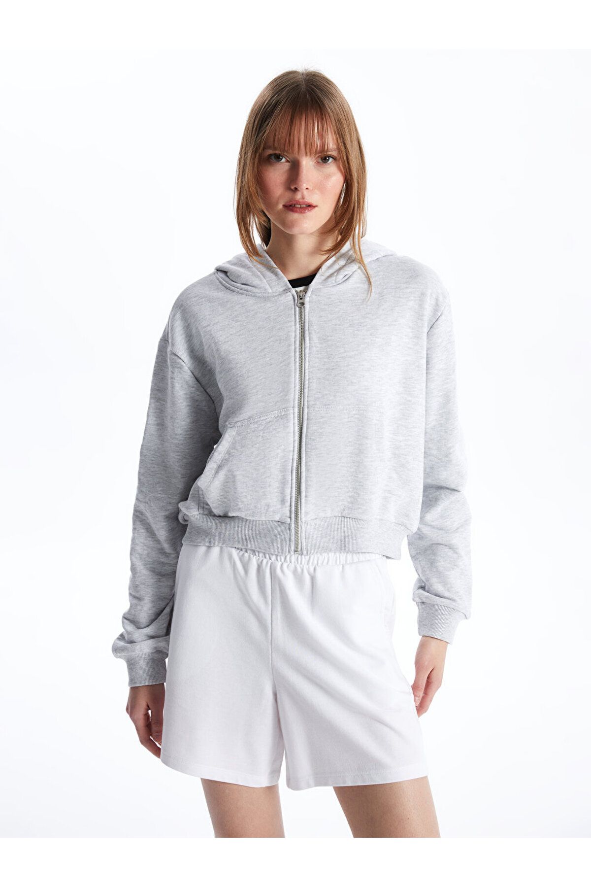 LC Waikiki Kapüşonlu Oversize Kadın Fermuarlı Sweatshirt