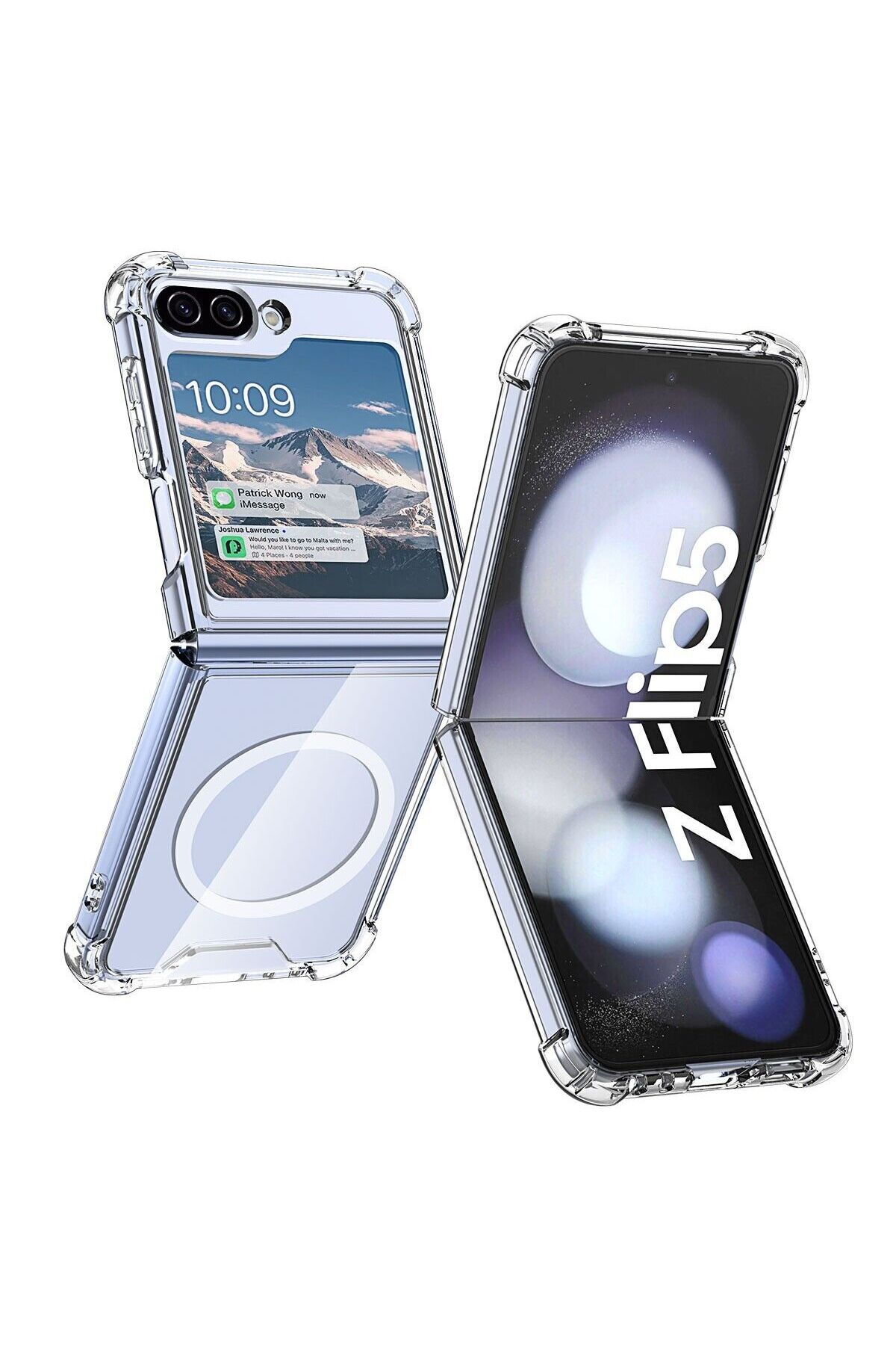 Galaxy Z Flip 5 Kılıf Magsafe Wireless Kablosuz Şarj Destekli Sert Şeffaf Darbe Emici Kapak 5
