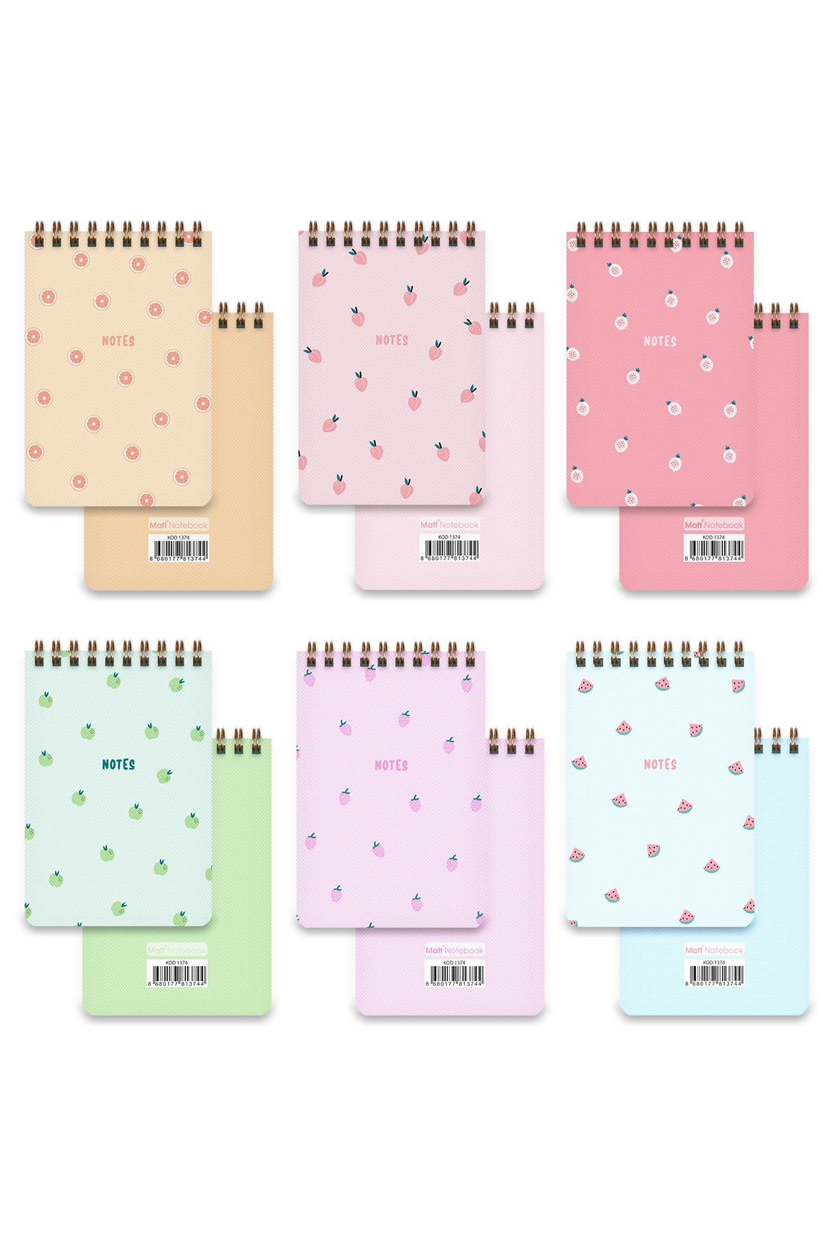 Matt Notebook-6-Piece Pocket Notebook Memo Pad Set Fruits 5