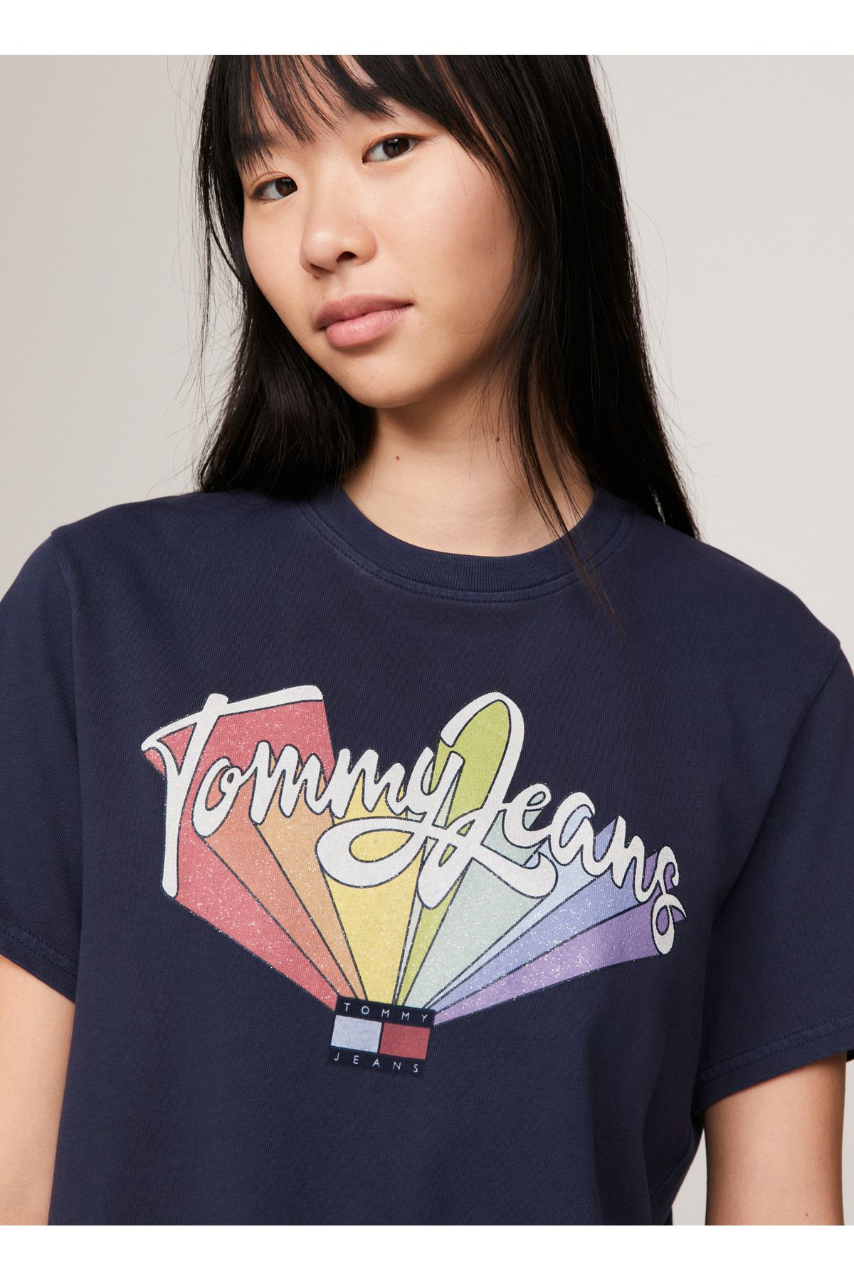 Tommy Jeans Bisiklet Yaka Bask l Mavi Kad n T Shirt TJW BXY RAINBOW FLAG TEE Kad n Giyim