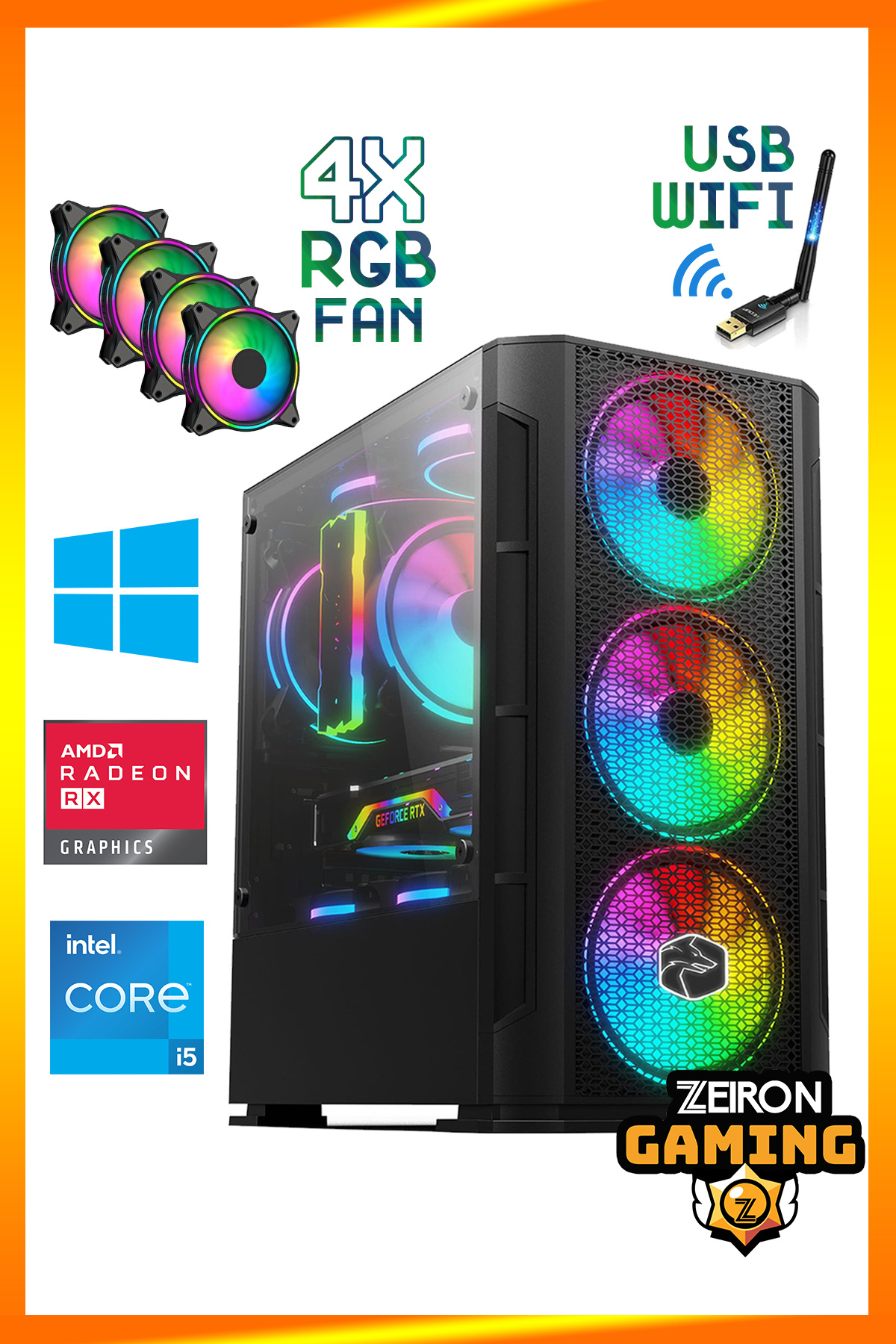 Zeiron Nrx40 i5 12400F 32GB 512GB M.2 SSD RX580 8GB 23.8