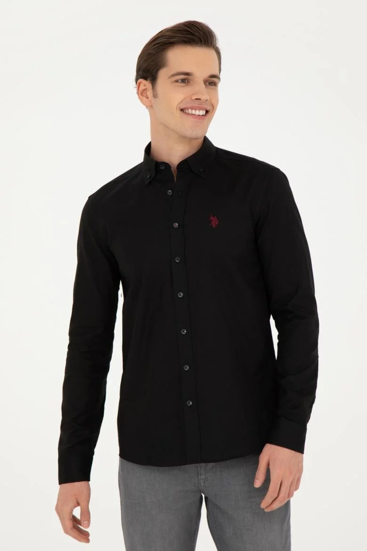 پیراهن مردانه مشکی یو اس پولو | 50256697-VR046 اورجینال - تصویر 3