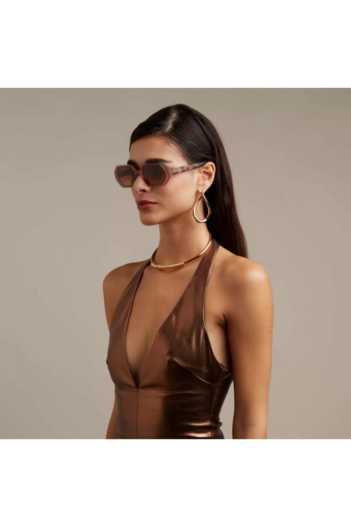 Okkia-Andrea Hexagon Unisex Sunglasses - Pink Havana 3