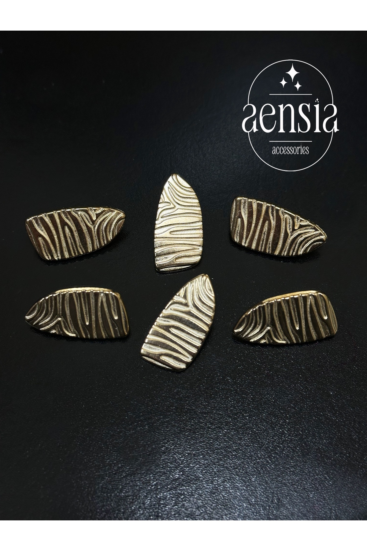 aensia Gold Altın Zebra Desen Kabartılı Asimetrik Elips Metal Ceket Blazer Kaban Düğme 2,54 CM- 6lı Paket