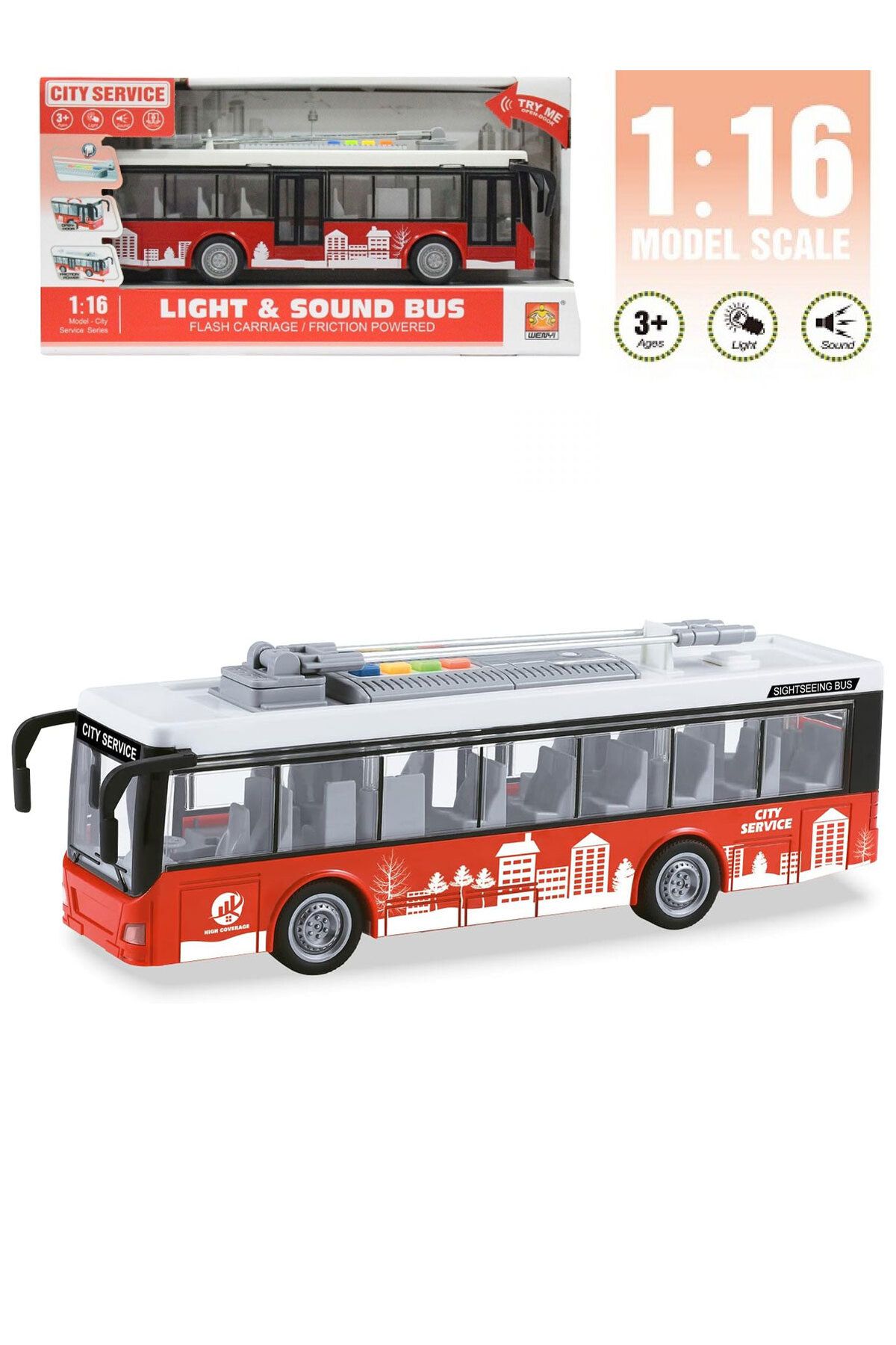 hediyecik-1:16 Toy Passenger Bus with Sound and Light Functions 1