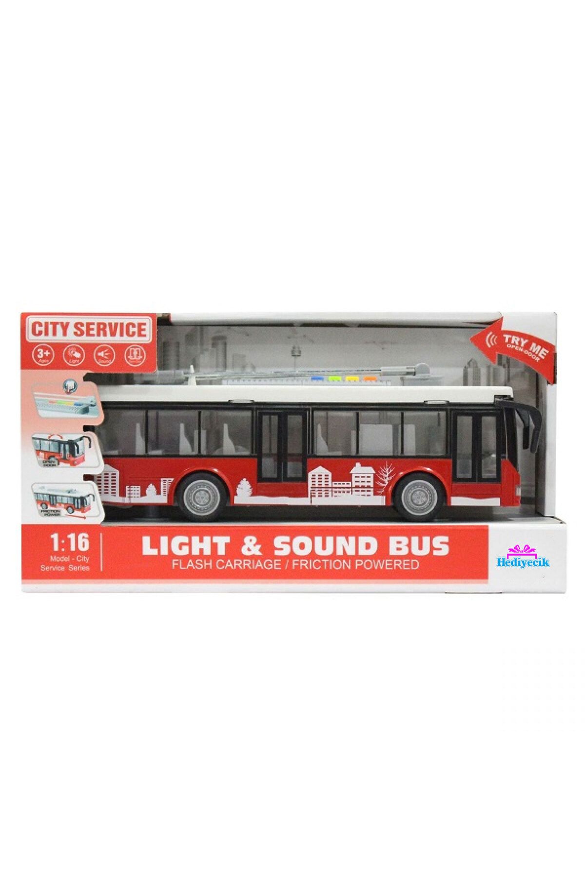 hediyecik-1:16 Toy Passenger Bus with Sound and Light Functions 8