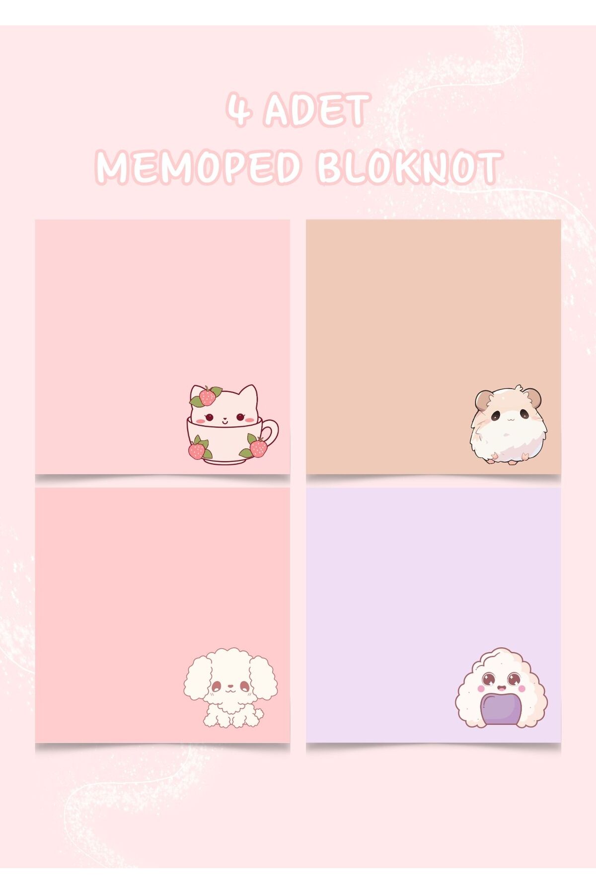 MEDUSAART 4'lü Kawaii Memopad , Bloknot , To do List , Notepad , Planlayıcı Seti