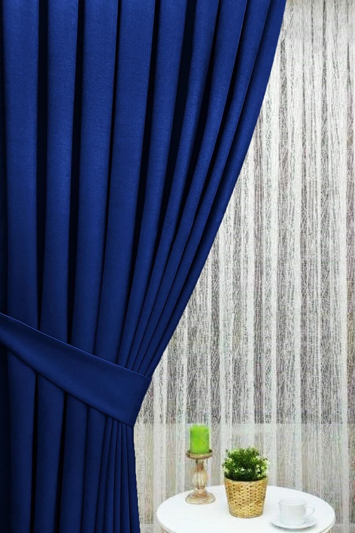 İ.D İpek Dokuma-Light Navy Velvety Fabric Extrafor Drawstring 1st Class Quality Single Wing Background Curtain 2
