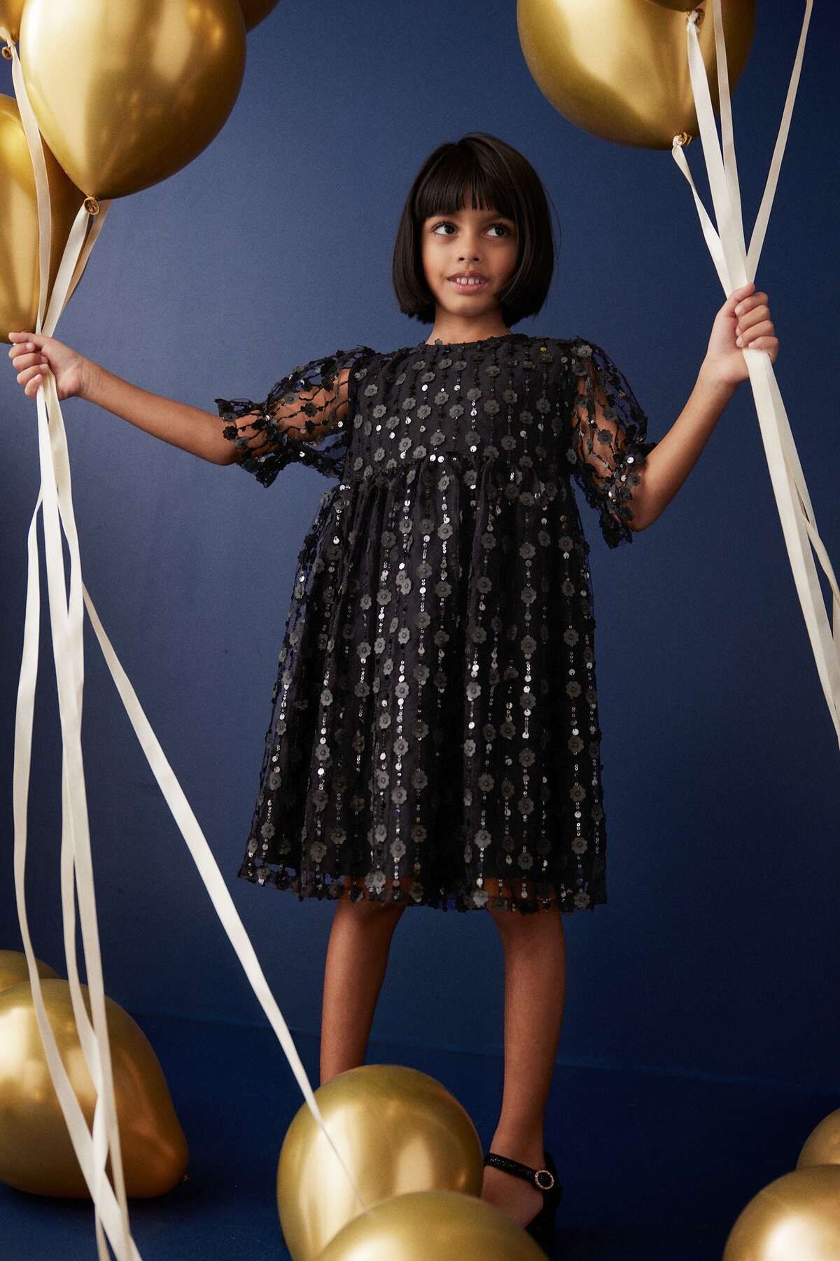Next Baby-black girl's Sequined Sparkly Party and special occasion Dress 3