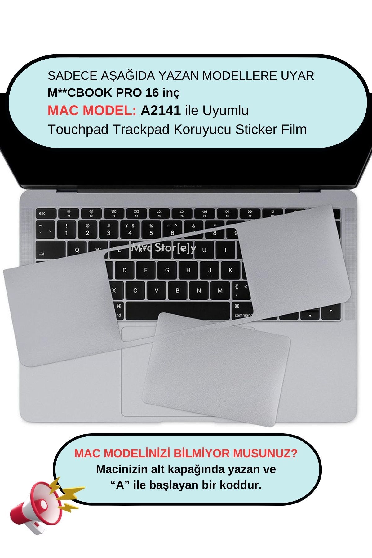 Macbook Pro 16inç Touchpad Trackpad Sticker Film Koruyucu (2019 Yılı Cihazı) A2141 ile Uyumlu