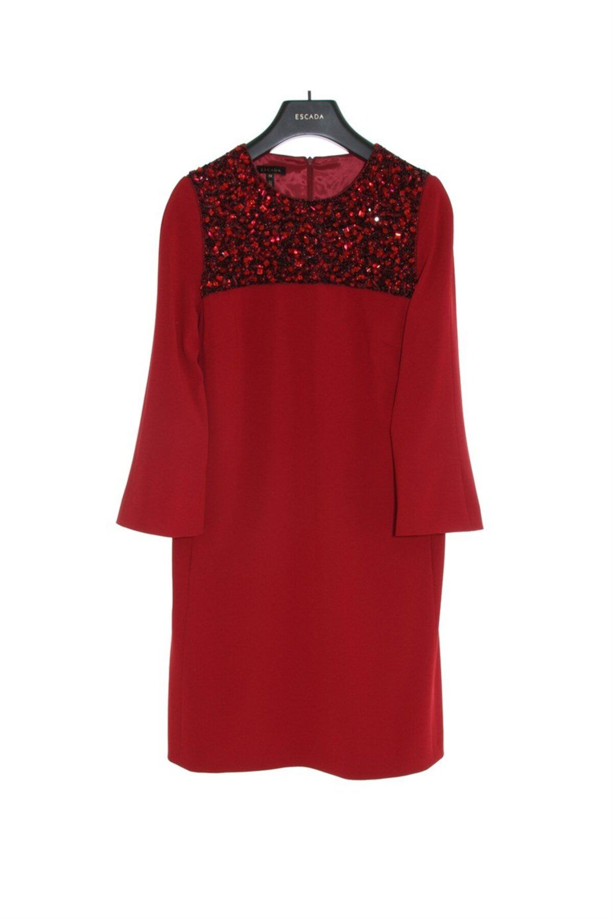 Escada Bead Embroidered Long Sleeve Zipper Red Dress Trendyol