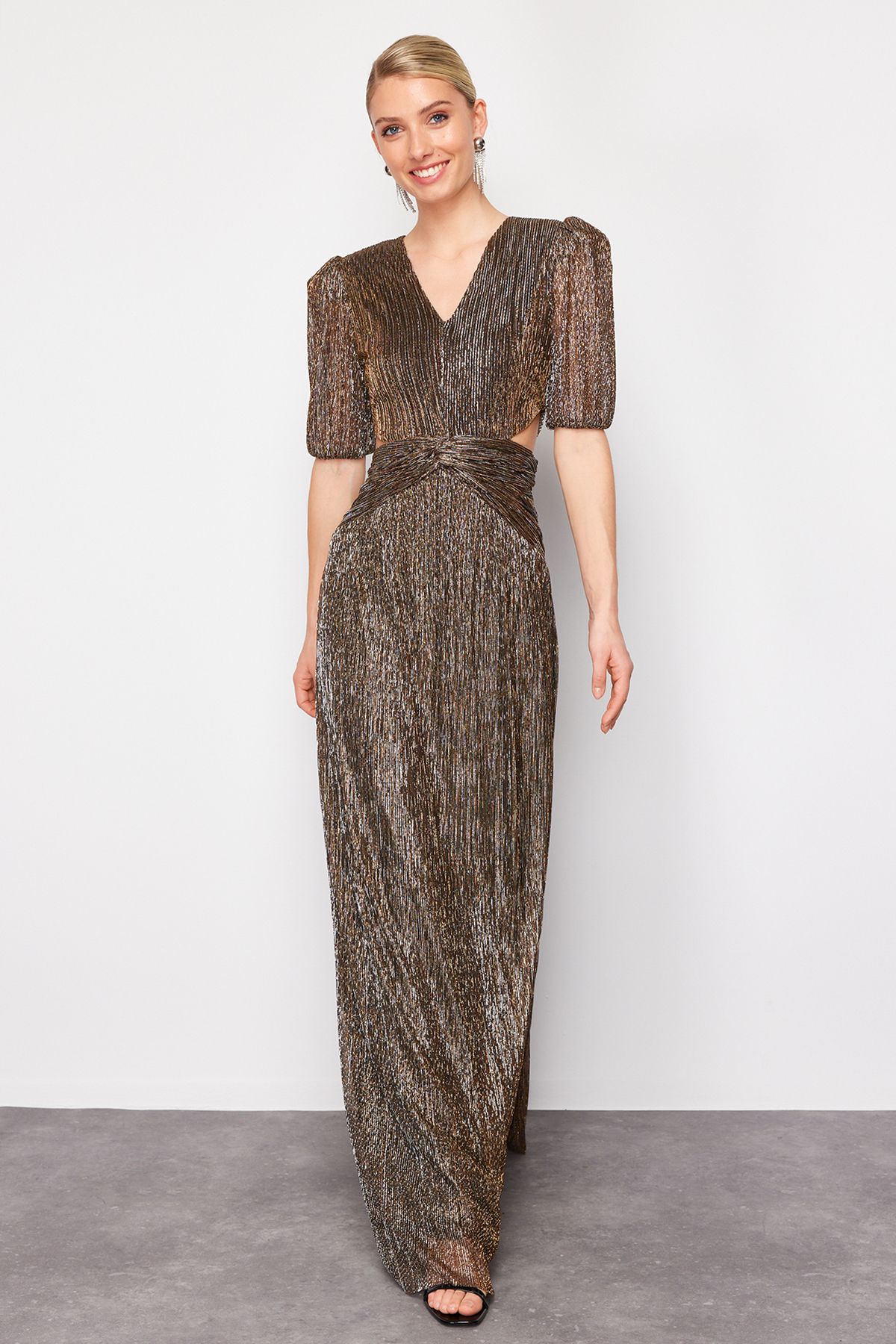 Trendyol Collection-Brown A-Line Knitted Evening & Homecoming Dress Tprss24Ae00014 2