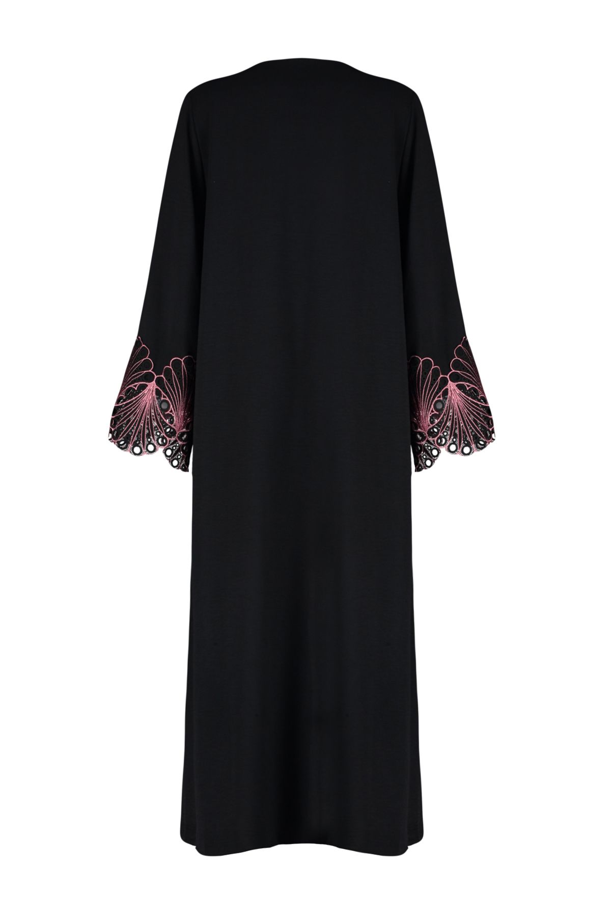 Trendyol Modest-Черна дантела/бродерия с детайлна тъкана наметка и абая и джалабия TCTSS24KF00015 8