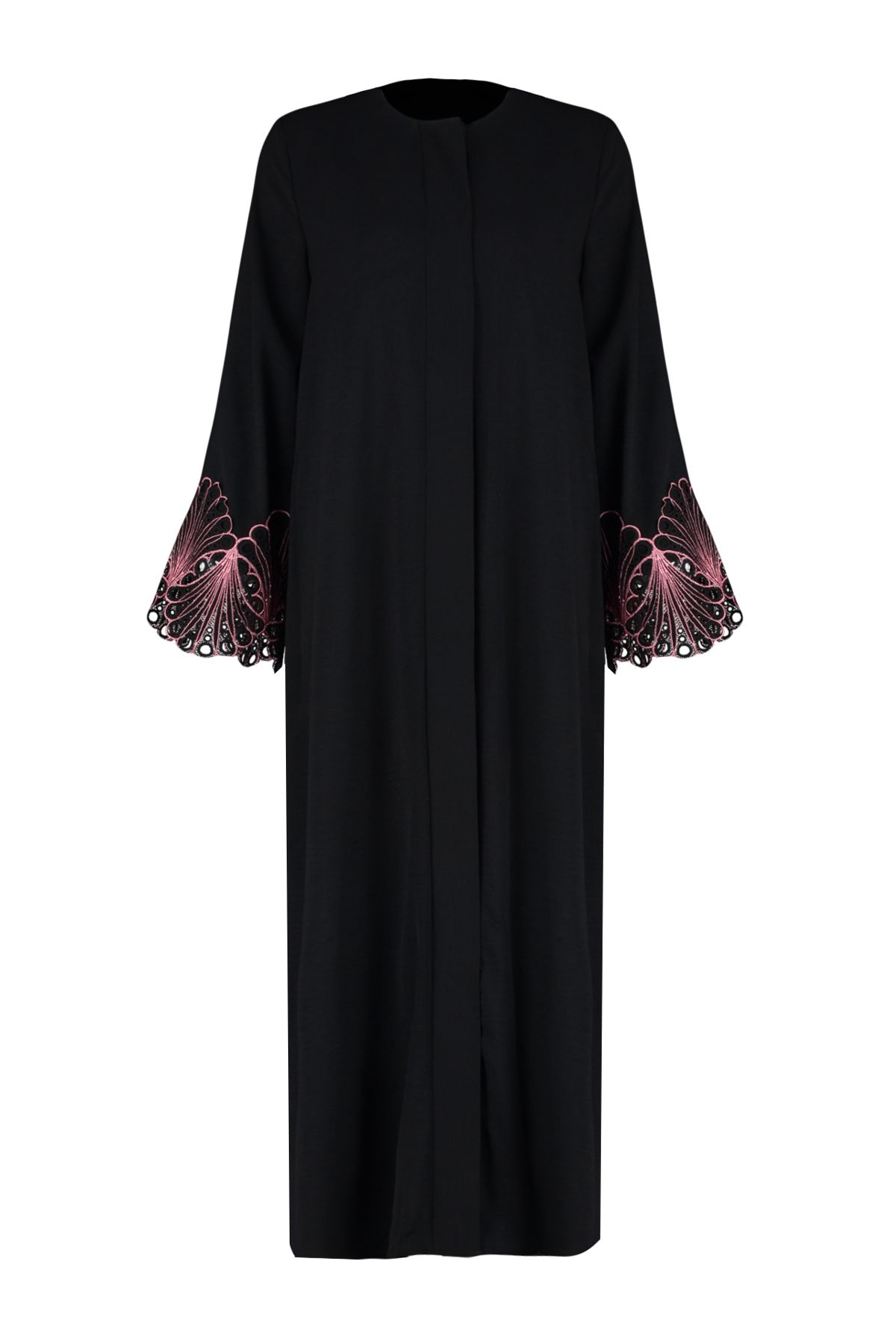 Trendyol Modest-Черна дантела/бродерия с детайлна тъкана наметка и абая и джалабия TCTSS24KF00015 7