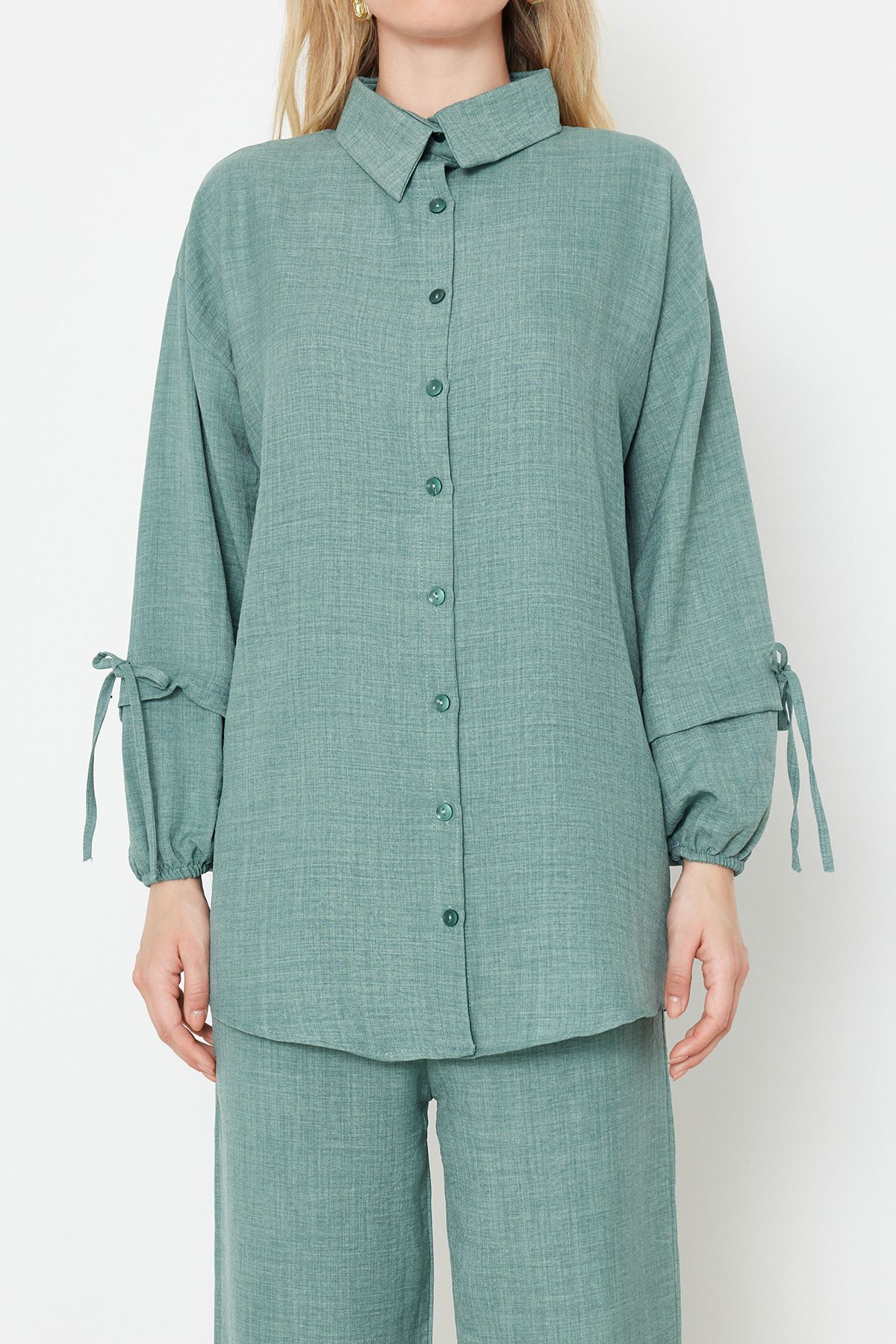Trendyol Modest-Set de sus și de jos țesut cu aspect de in mentă TCTSS24US00062 4