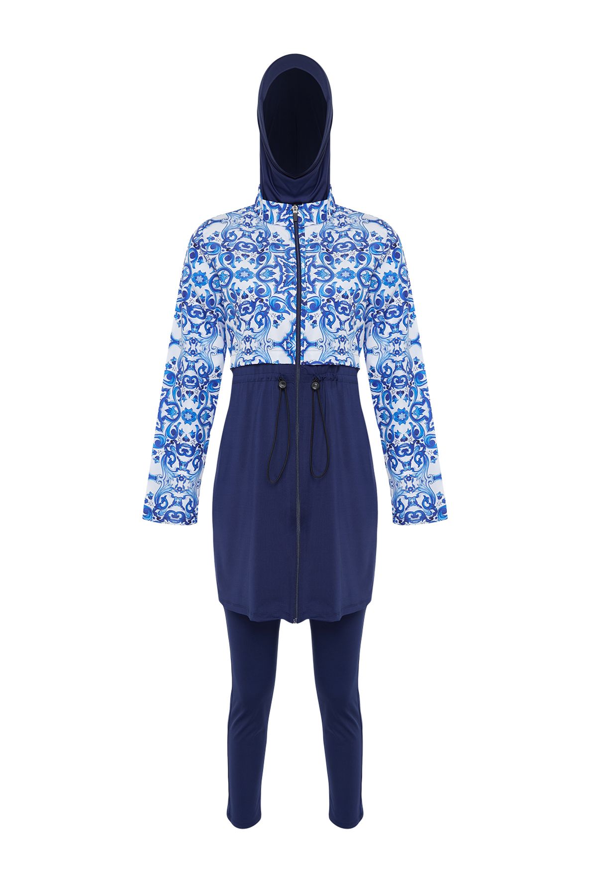Trendyol Modest-Blaues, vollständig bedecktes, 4-teiliges, gemustertes Badeanzug-Set TCTSS23CF00036 7