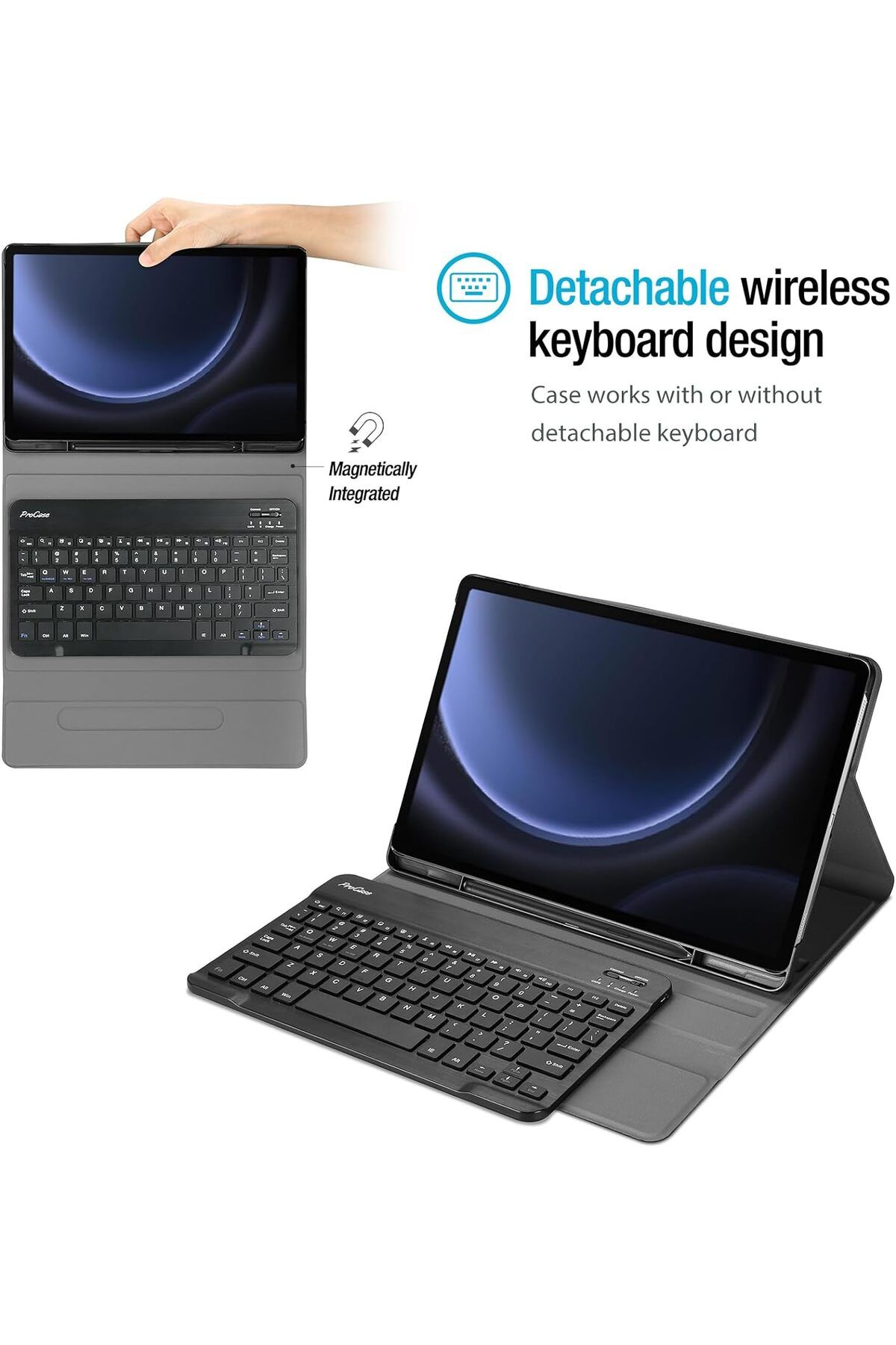 m.tk moveteck-Samsung Galaxy Tab S9 Fe Plus 12.4" Compatible Keyboard Case with Pen Compartment Featured Stand Turkish Q 5
