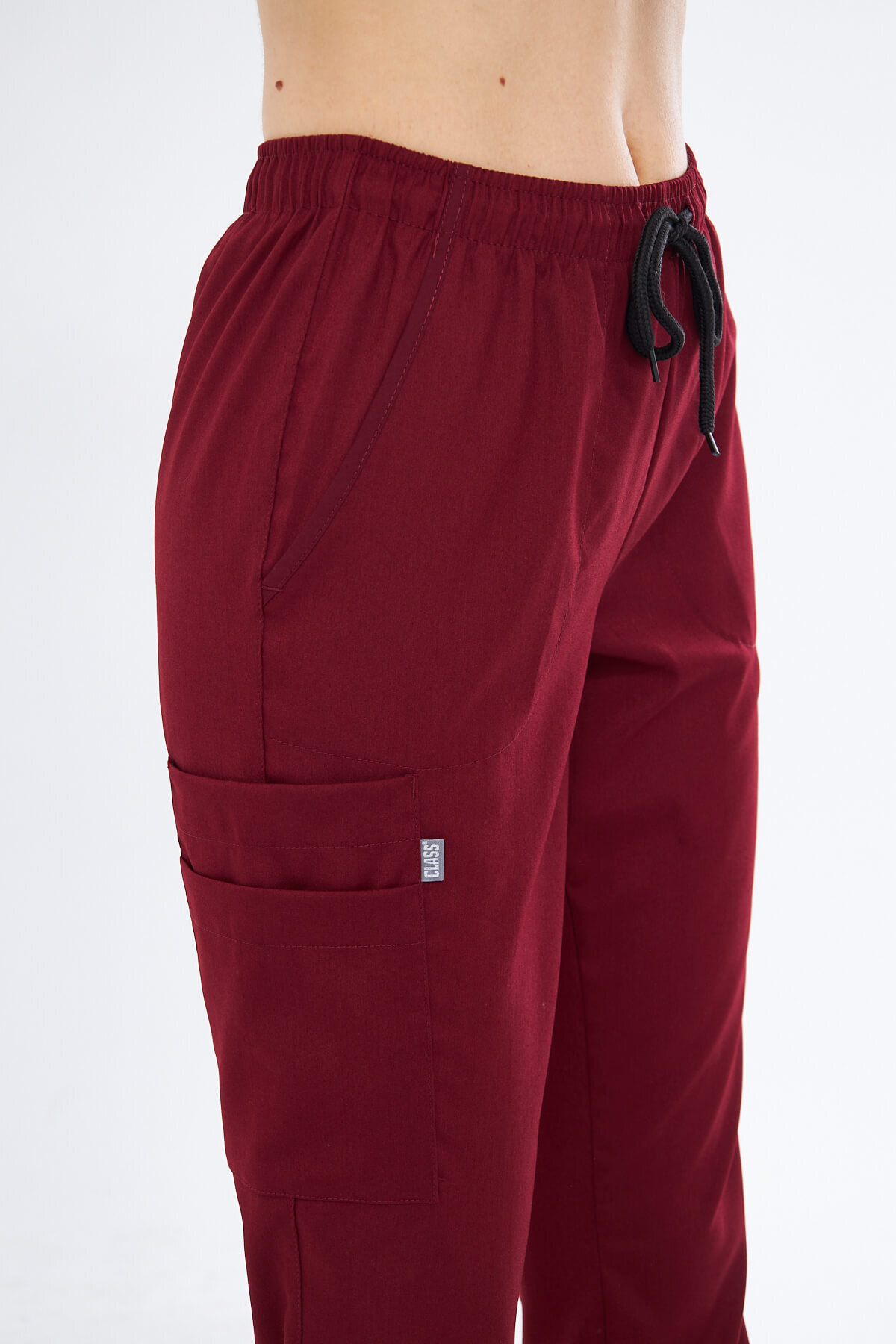 Class Üniforma-Nova - Claret Red Flexible Lycra Women's Scrubs with Prevailing Neckline and Half Placket Snaps 8