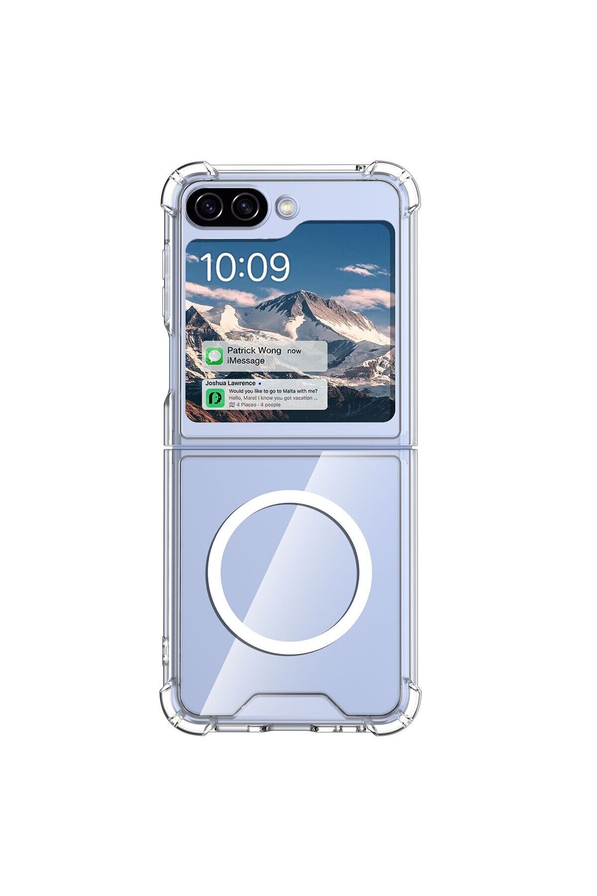 Galaxy Z Flip 5 Kılıf Magsafe Wireless Kablosuz Şarj Destekli Sert Şeffaf Darbe Emici Kapak 3