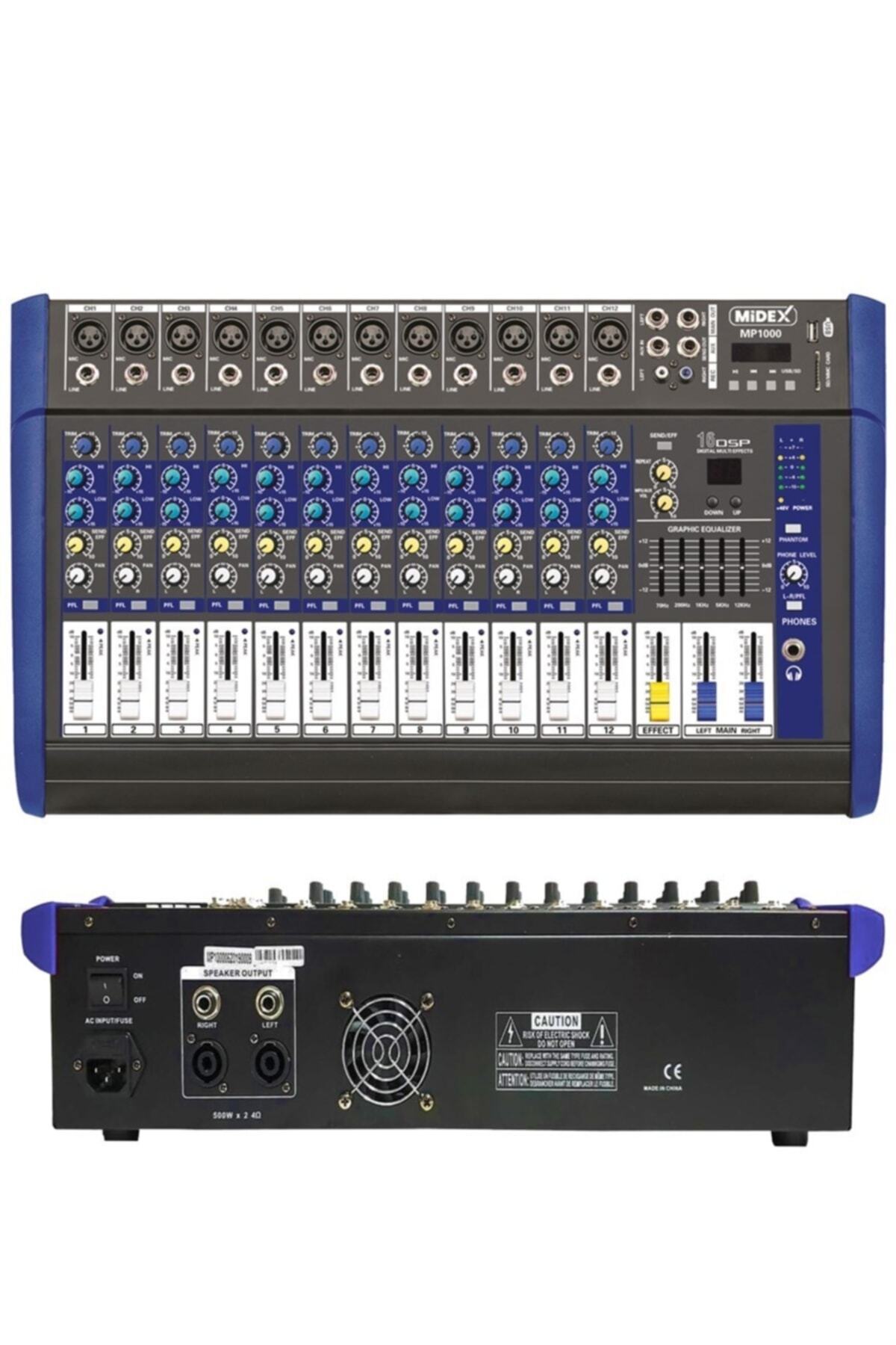 Midex Mp-1000 Power Mikser Amfi 2x500w 12 Kanal Dsp Efekt Eq Usb