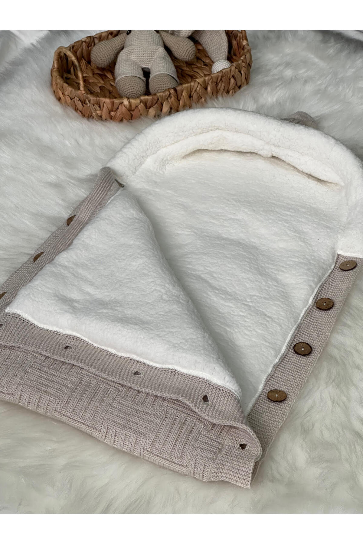 LİTTLELAND ÇİZGİ DESENLİ ÖRGÜ TRİKO İÇİ WELLSOFT  BEBEK KUNDAK fotoğrafı 2 (önizleme)