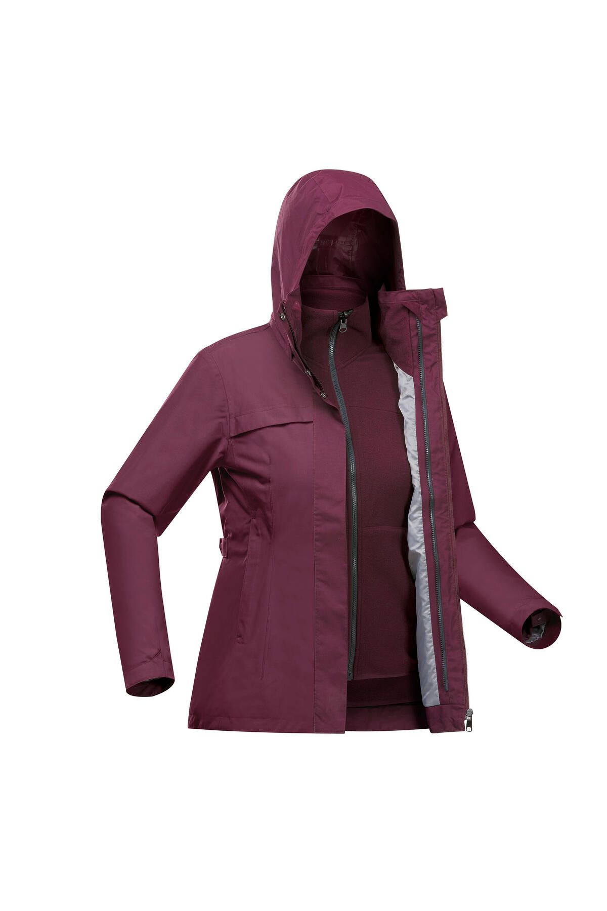 Decathlon Women s 3 in 1 Waterproof Outdoor Trekking Coat Claret Red Travel 100 0 c Trendyol