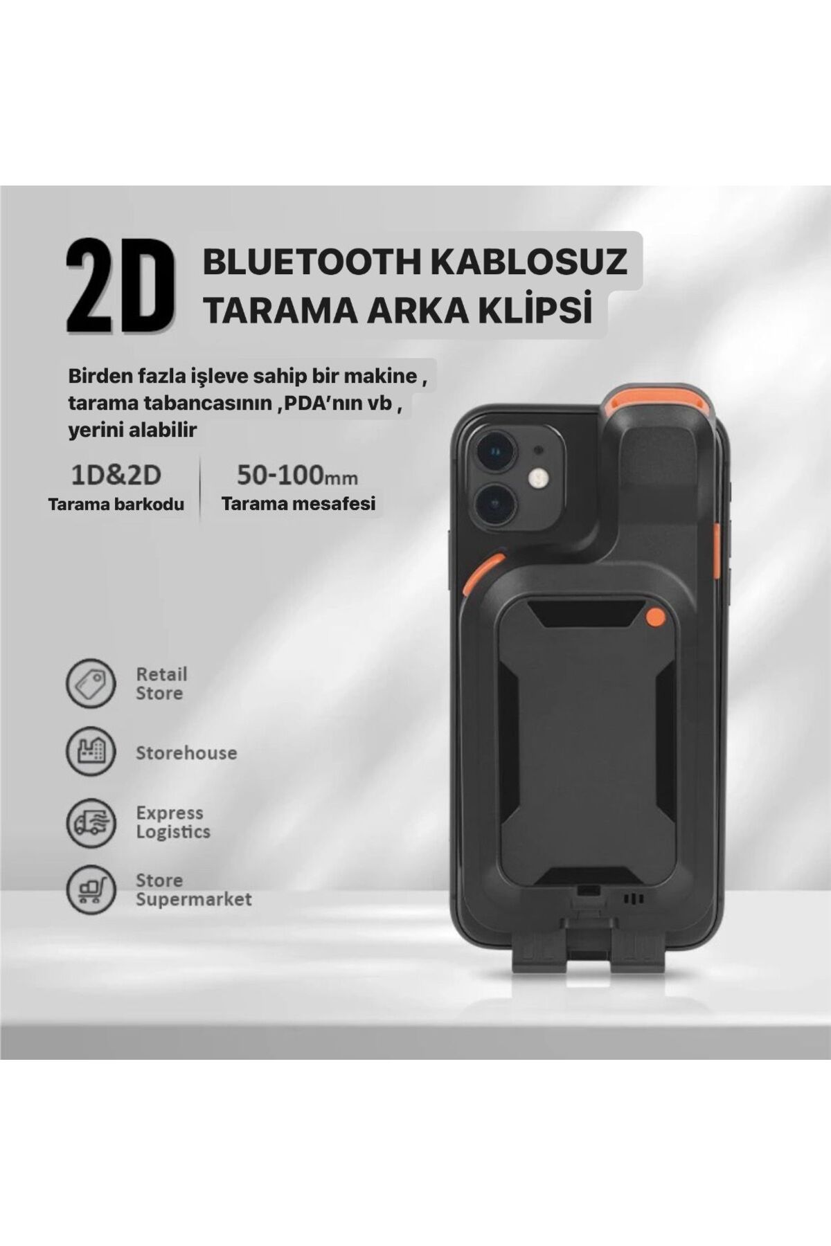 FOSILAVM-Bluetooth wireless 2D back clip scanner phone 1D/2D QR barcode reader mobile scan support 1