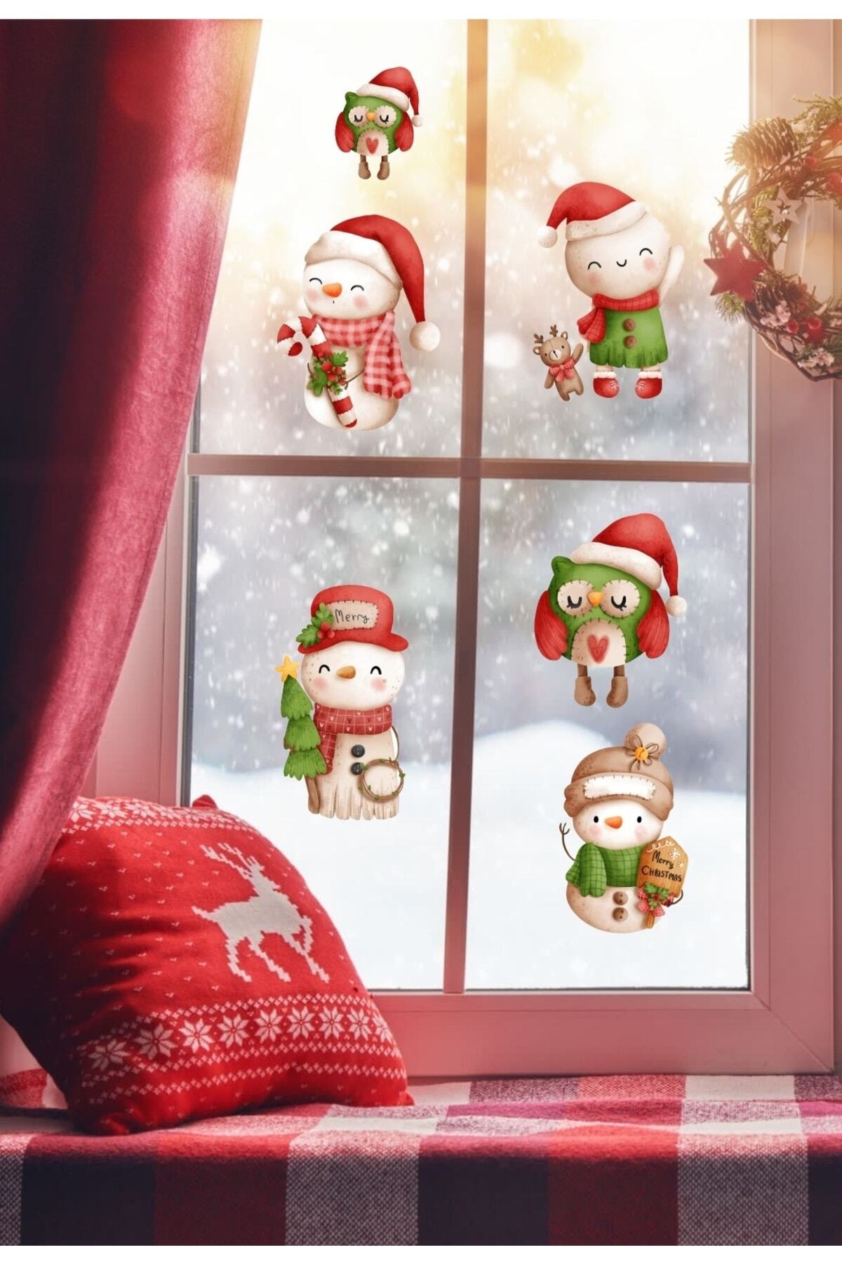 Christmas Decoration Watercolor Snowman Christmas Pattern Decorative Glass Wall Sticker