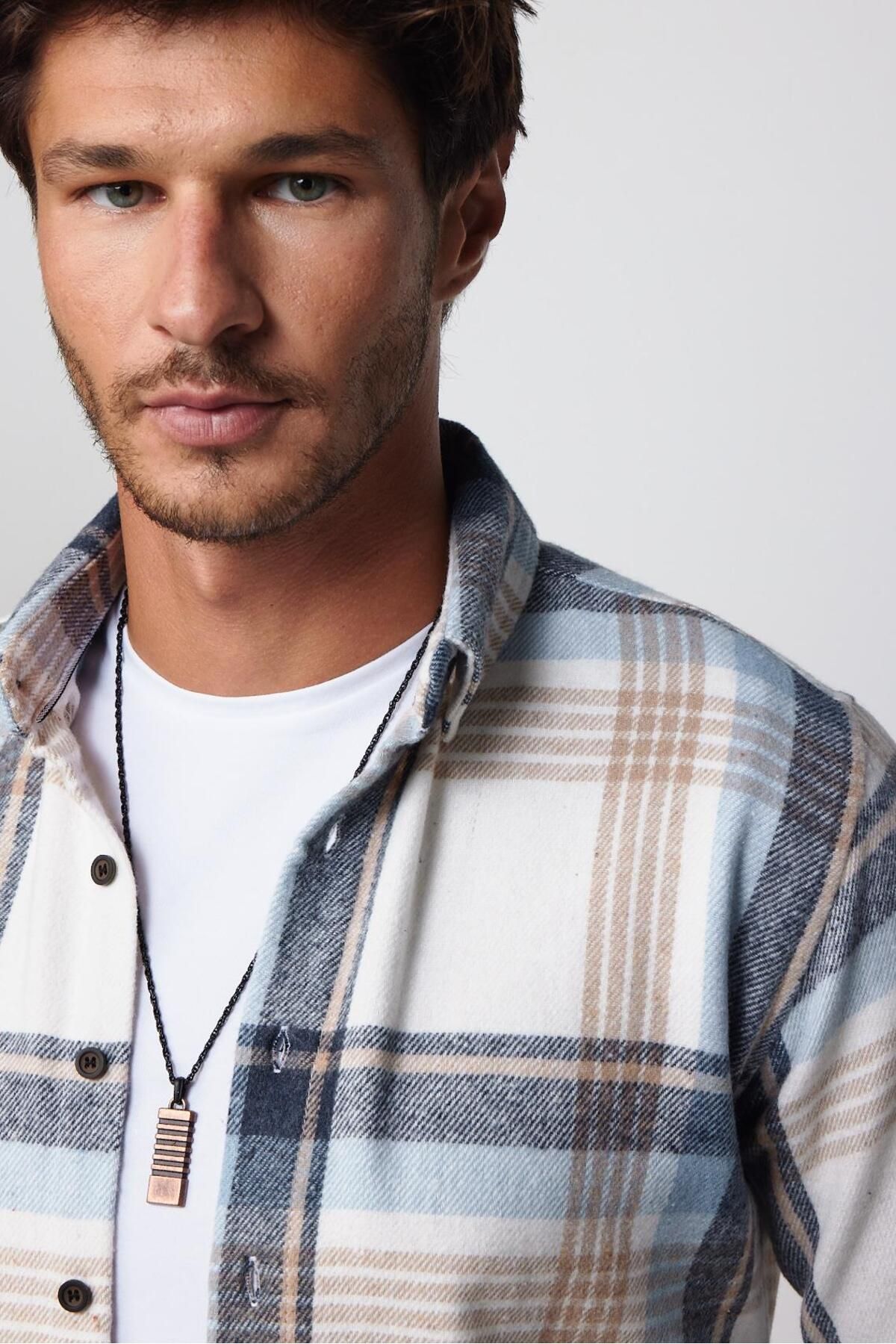 Tudors-Zimní dřevorubecká pánská košile Slim Fit s dlouhým rukávem Slim Fit s límečkem s knoflíky 1