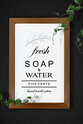 Yoko Home Banyo Fresh Soap And Water Beyaz Zemin Ahşap Çerçeveli Tablo