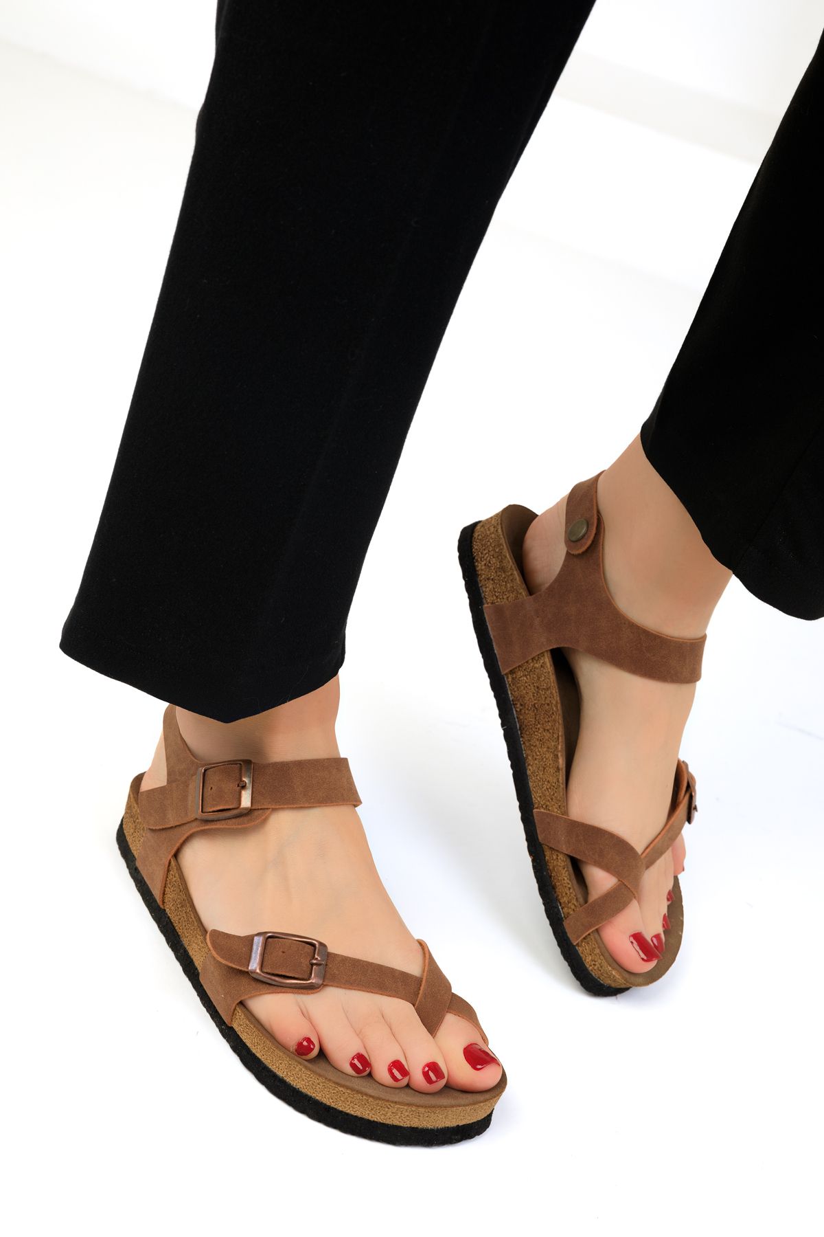 SOHO-Hellbraune Damensandalen 16399 5