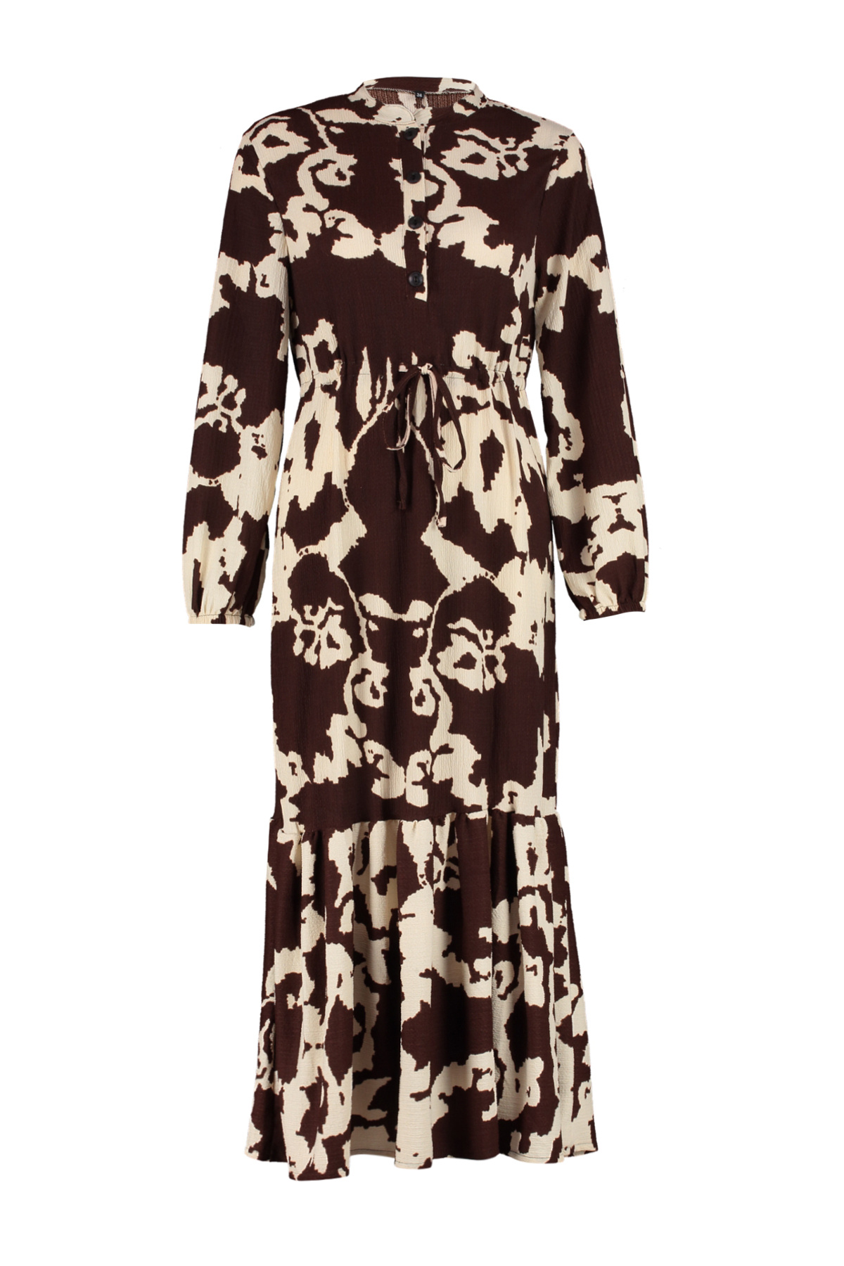 Trendyol Modest-Καφέ υφασμένο φόρεμα με μεγάλα λουλούδια TCTSS24EB00238 7