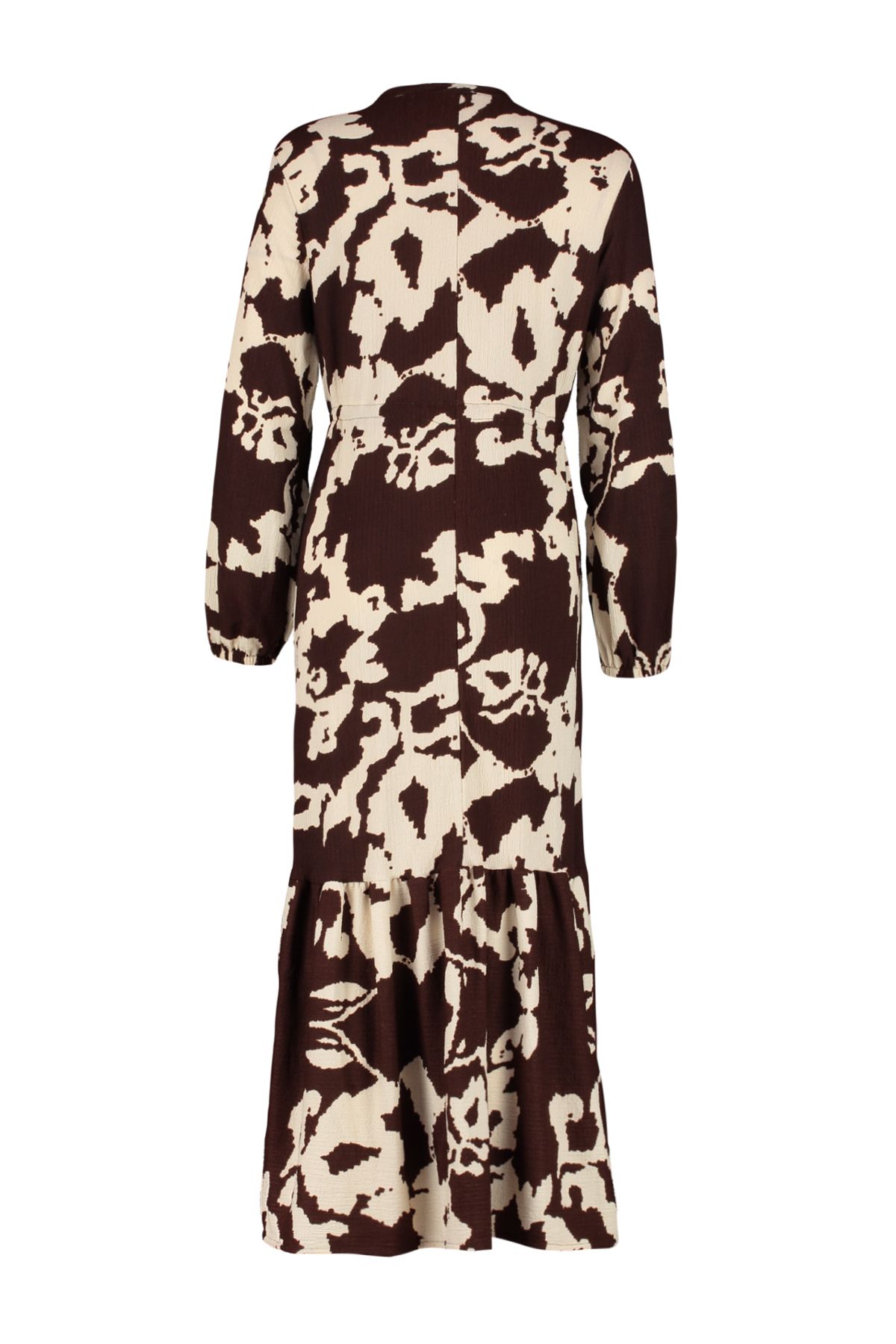 Trendyol Modest-Καφέ υφασμένο φόρεμα με μεγάλα λουλούδια TCTSS24EB00238 8