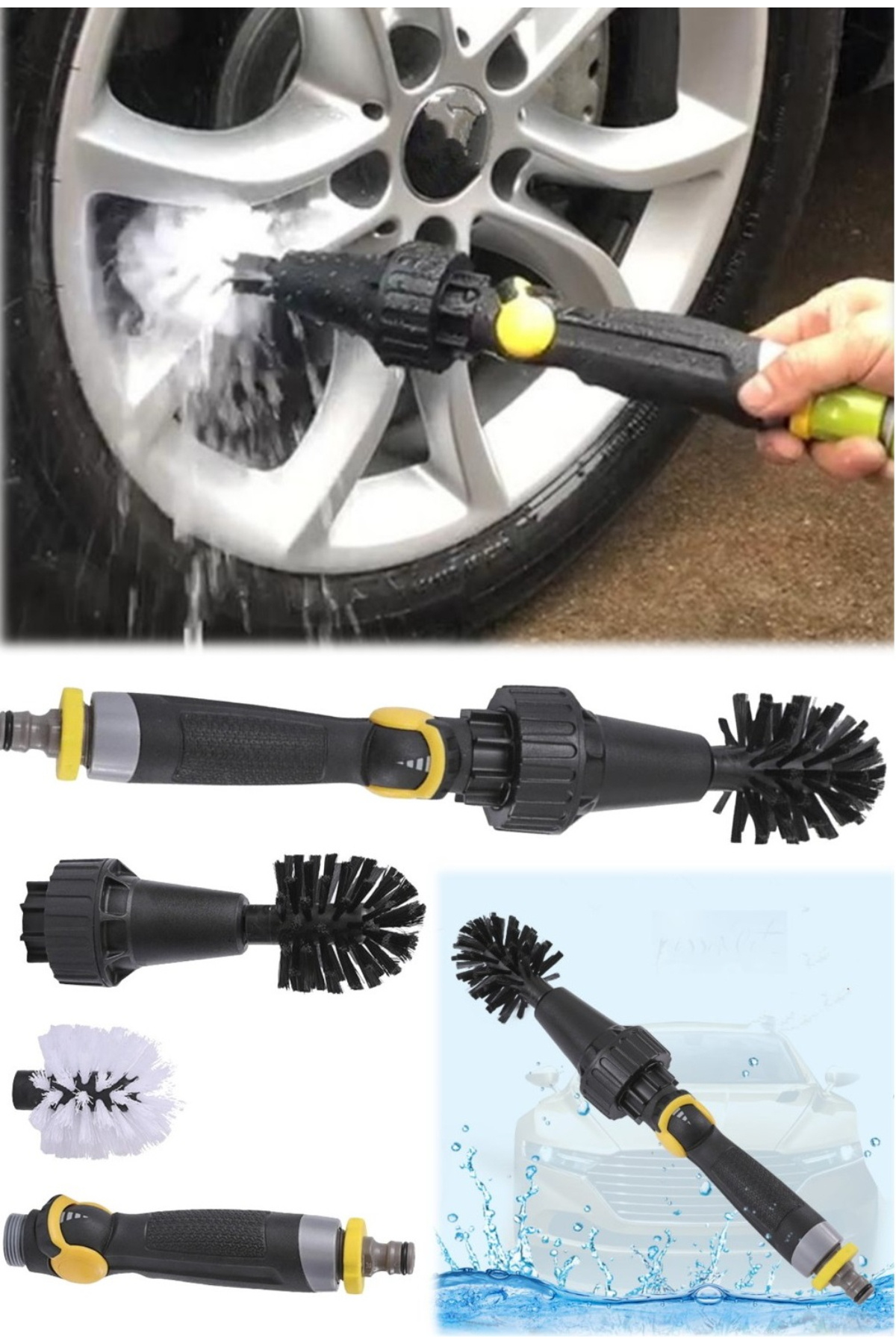 Hortuma Takılabilen Su Basınçlı Araba Jant Egzos Izgara Girişleri Temizleyici Lastik Parlatıcı Fırça 6