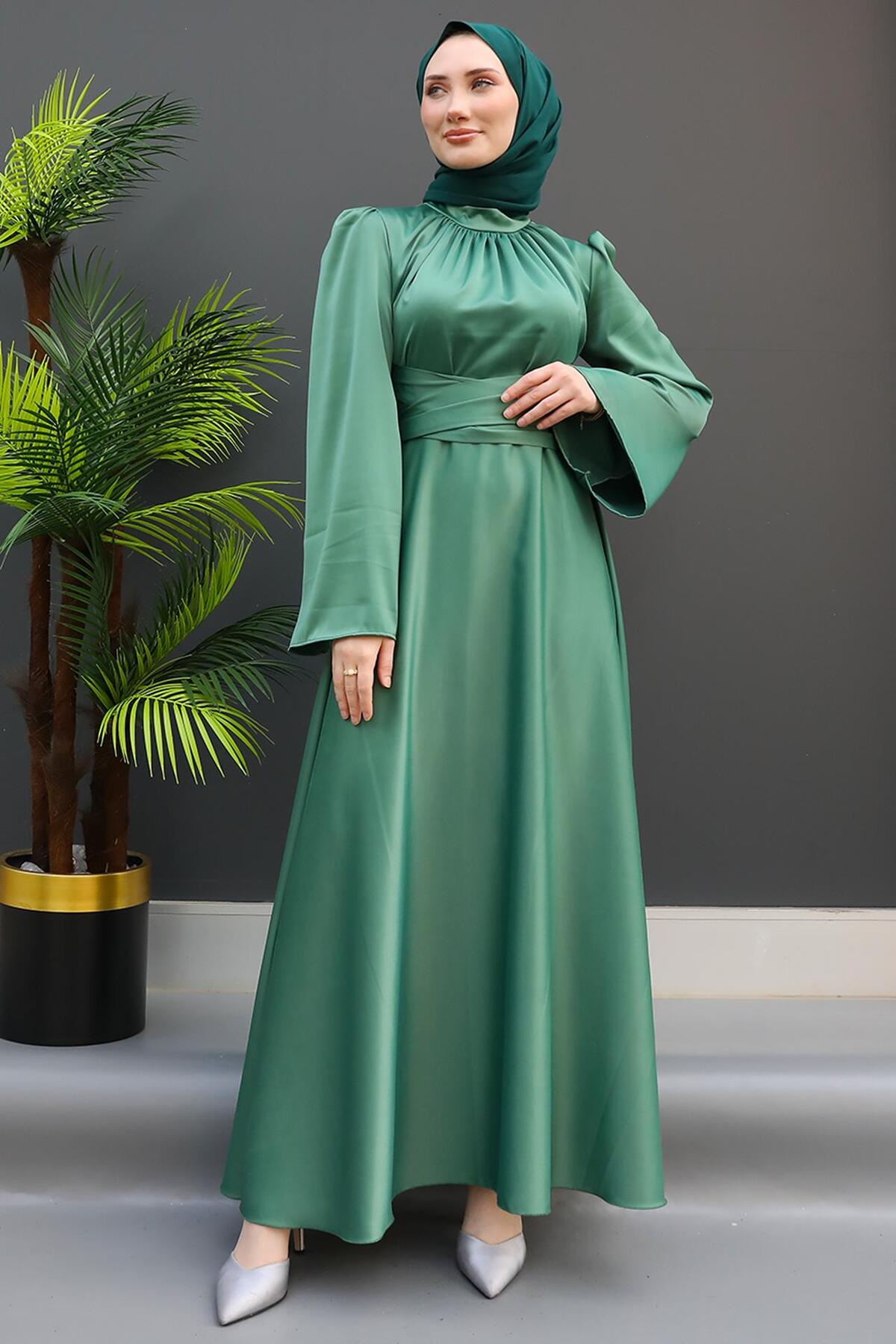 Nazlı Modest Dress Soft Green