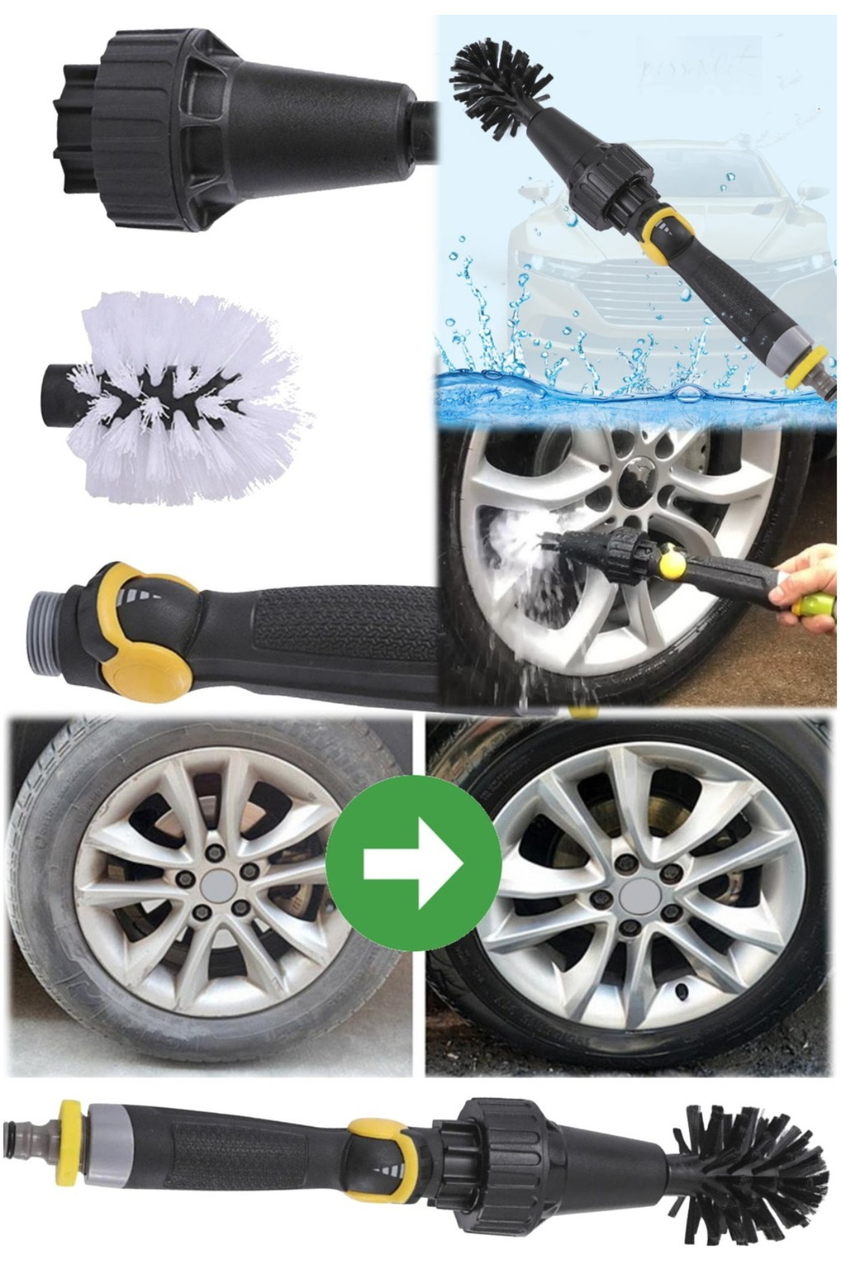 Hortuma Takılabilen Su Basınçlı Araba Jant Egzos Izgara Girişleri Temizleyici Lastik Parlatıcı Fırça 3
