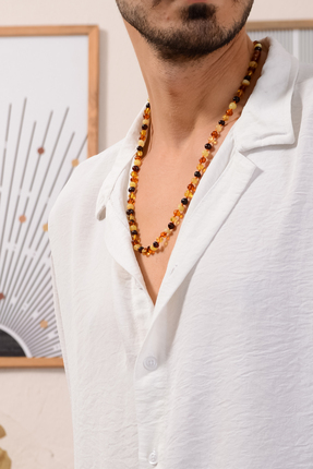 Amberistan Erkek Kehribar Kolye %100 Gerçek Sertifikalı Multicolor 4 Renk Bal...