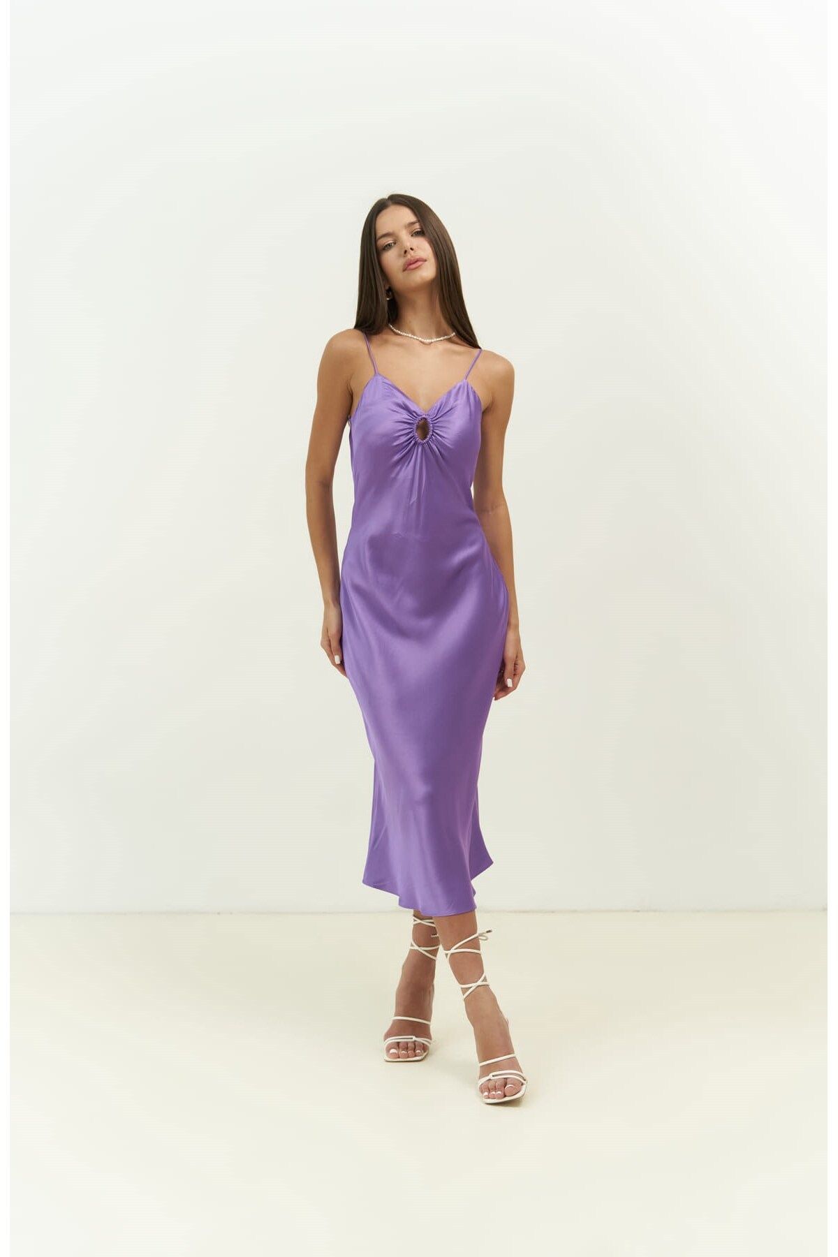 MAİ COLLECTİON-Rochie midi liliac cu bretele Amalfi 7