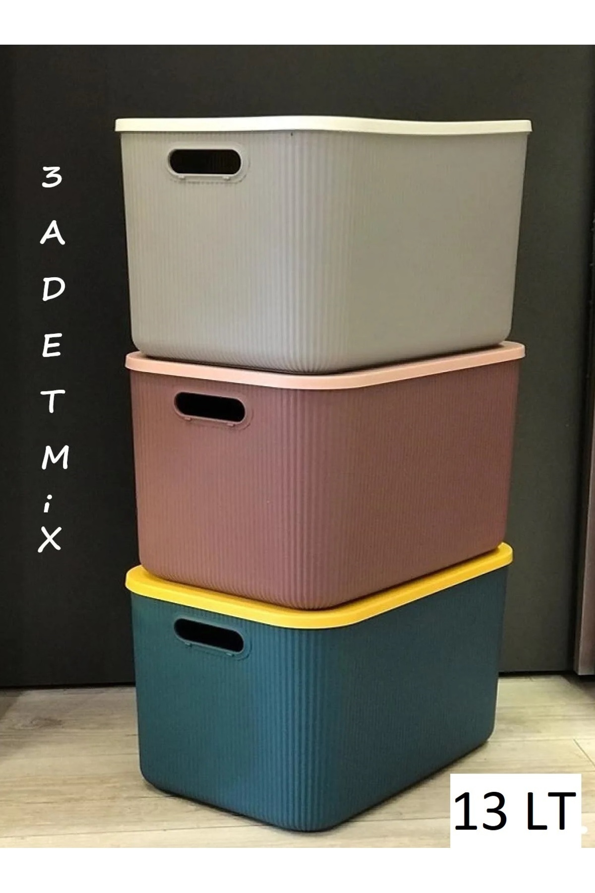 Bayev 3 Adet Mix 13 Litre Storage Dolap Düzenleyici Kapaklı Kutu