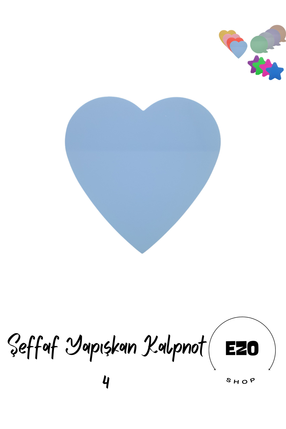 EZOSHOP Şeffaf Renkli Postit Yapışkan Post-it Not Kağıdı Kalpnot 4